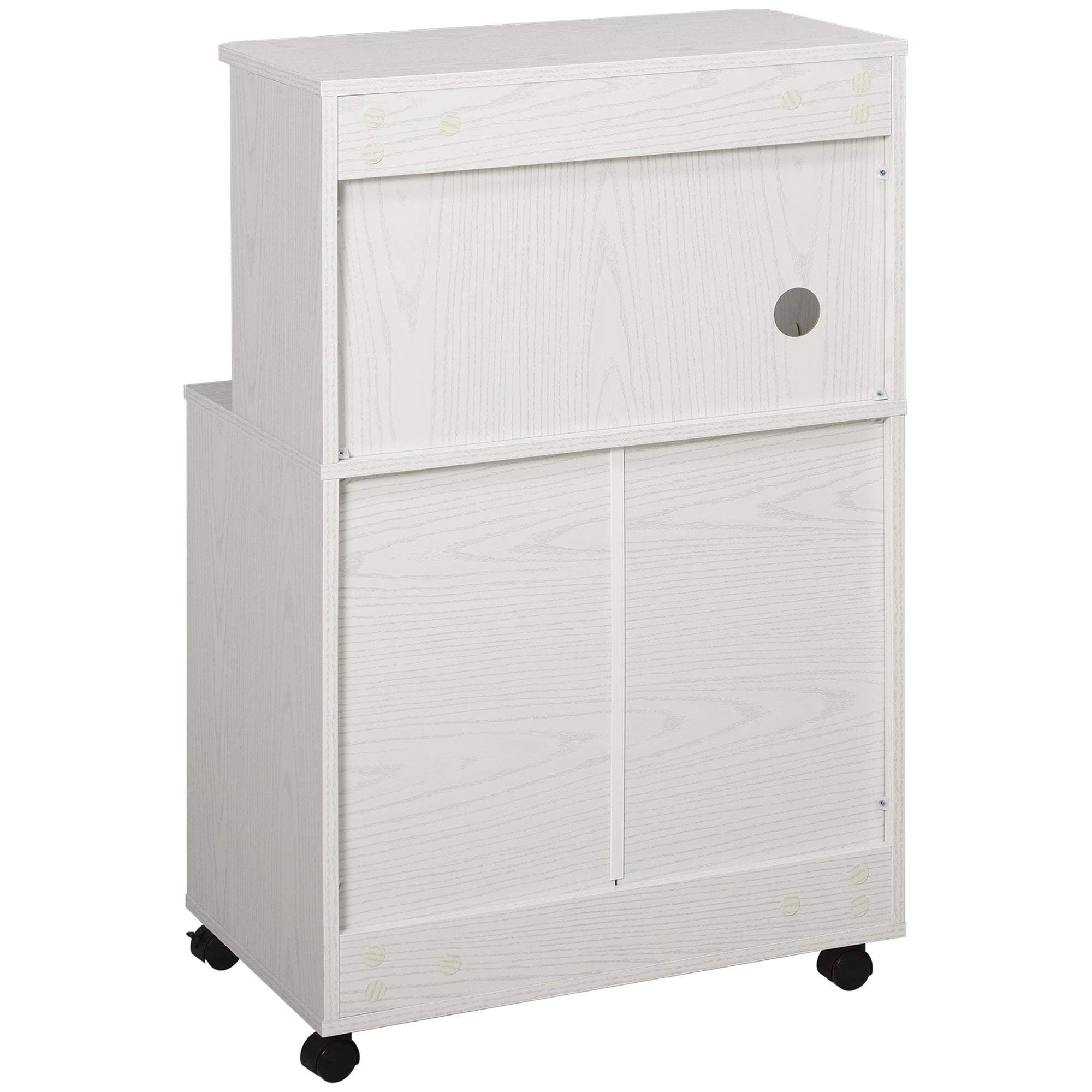 Microwave Sideboard Kitchen Cabinet with 2 Doors and Adjustable Shelf with Wheels Load 70 kg 60.4x40.3x97 cm White