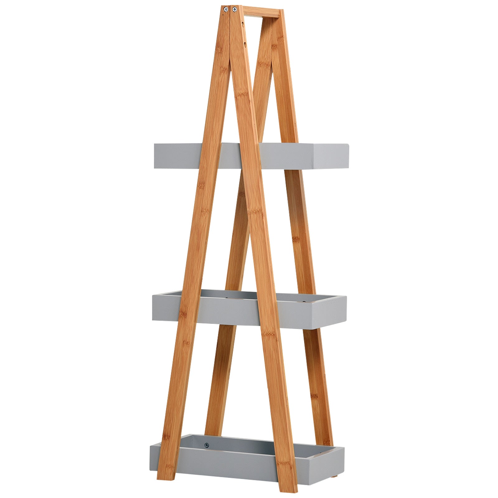 Bamboo Bathroom Shelf with 3 Shelves Storage Rack A-Frame Wooden Shelf 30x18x81 cm Natural and Gray
