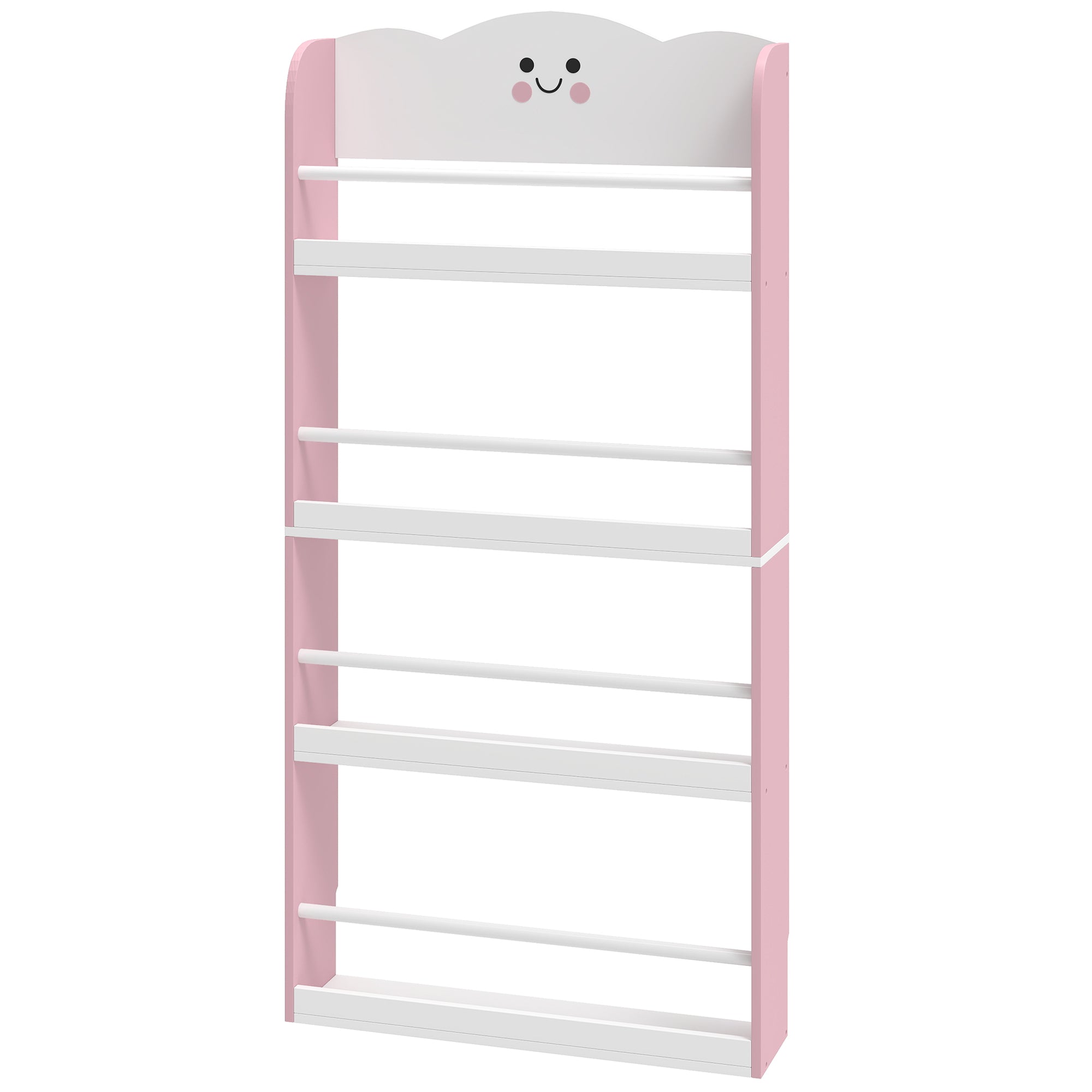 Wall-Mounted Kids Bookshelf, 4-Tier Pink Cotton Candy-Themed Storage Shelf for Playroom & Bedroom