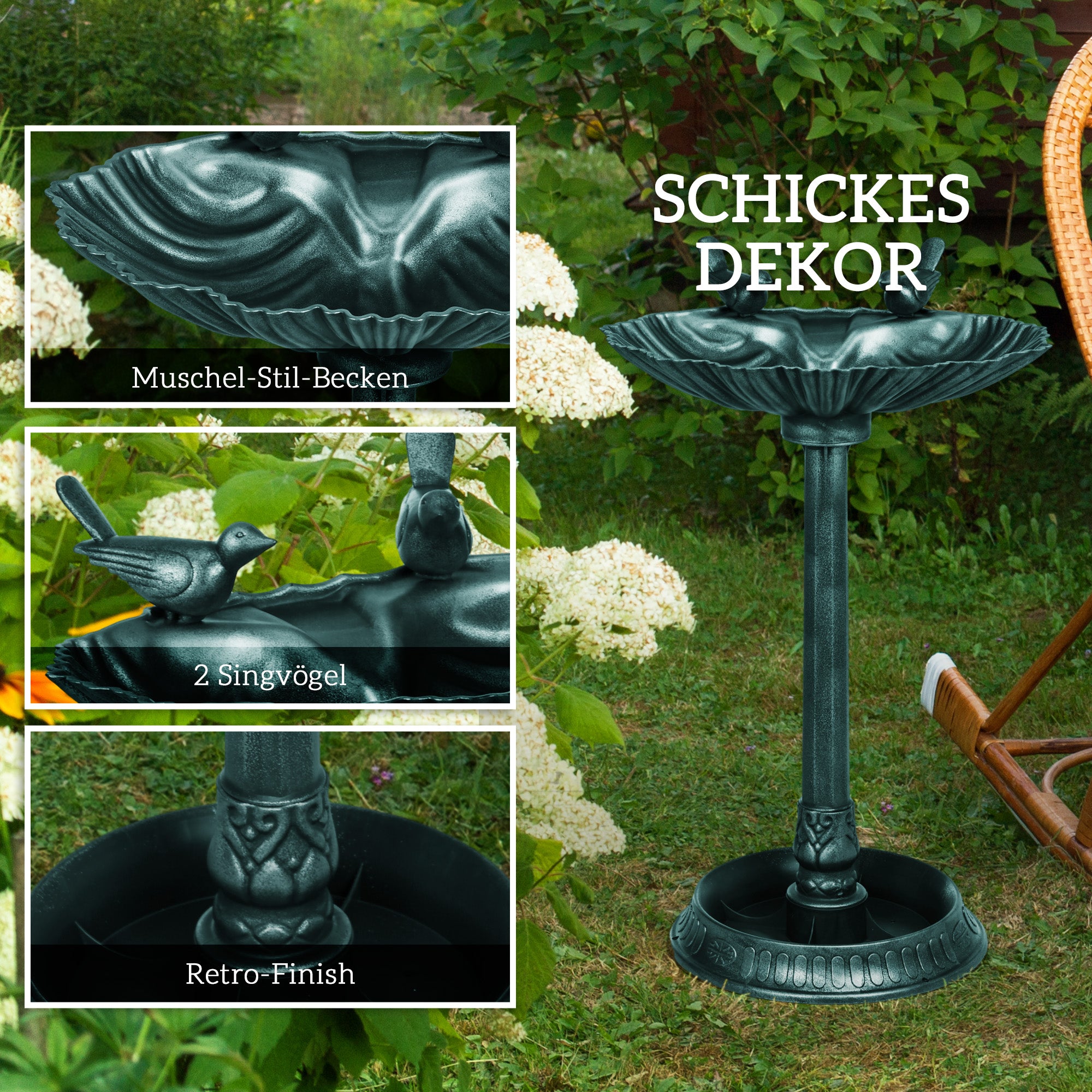 Standing Bird Bath, Plastic Bird Bath, Frost-Proof Bird Basin, Winter-Proof Watering Hole for Wild Birds, Water Tray, Watering Spot for Garden Patio 49.5 x 38 x 81 cm, Dark Green