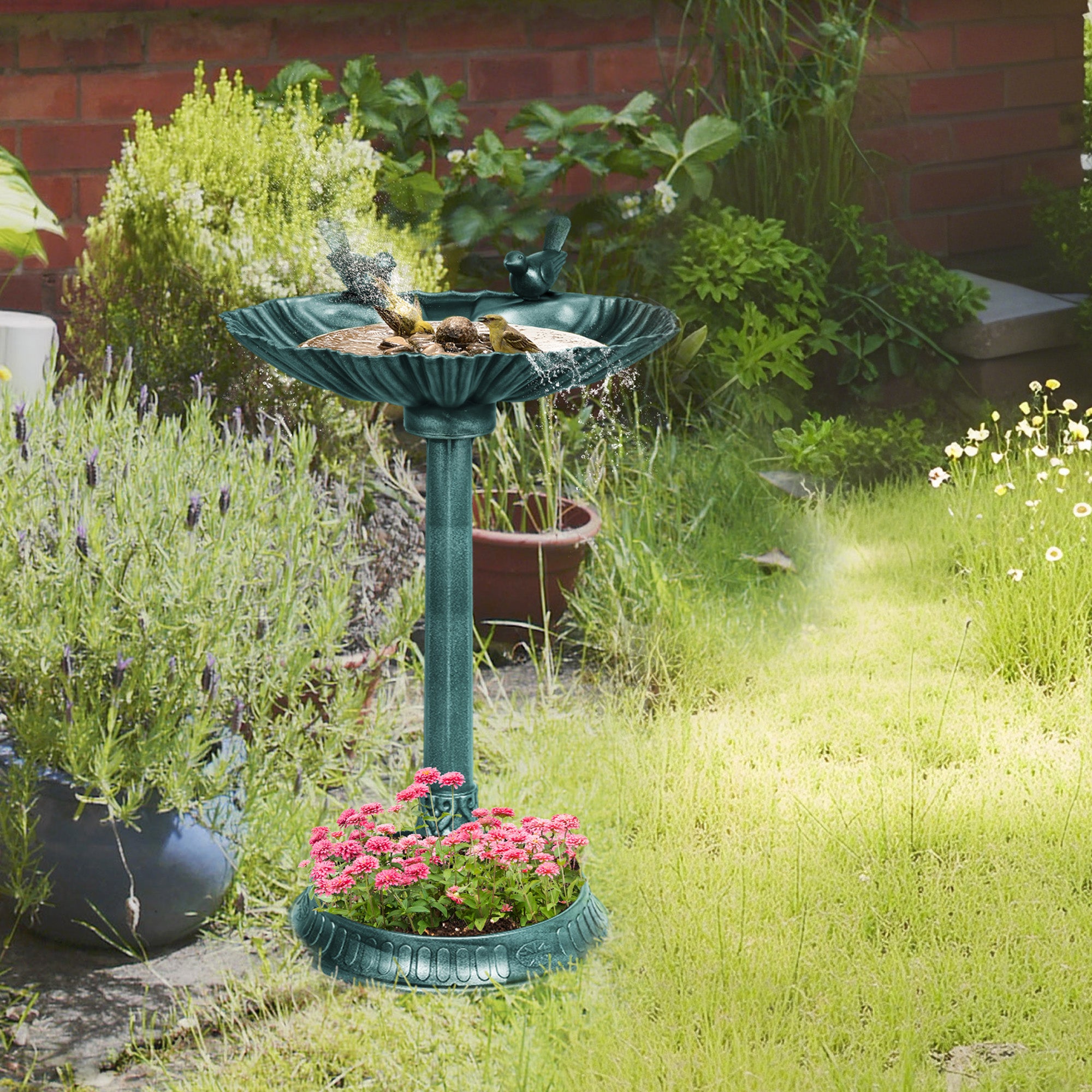 Standing Bird Bath, Plastic Bird Bath, Frost-Proof Bird Basin, Winter-Proof Watering Hole for Wild Birds, Water Tray, Watering Spot for Garden Patio 49.5 x 38 x 81 cm, Dark Green