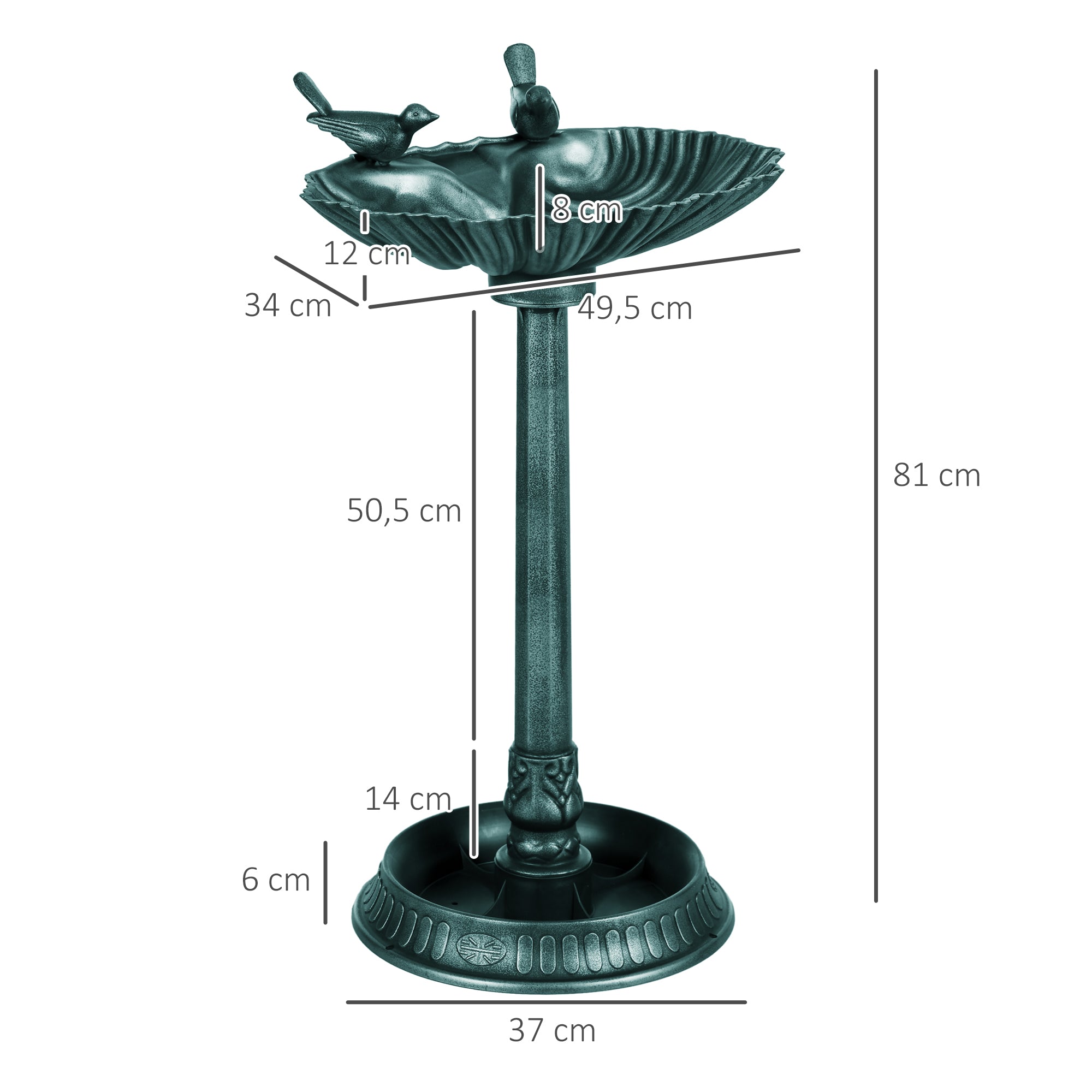 Standing Bird Bath, Plastic Bird Bath, Frost-Proof Bird Basin, Winter-Proof Watering Hole for Wild Birds, Water Tray, Watering Spot for Garden Patio 49.5 x 38 x 81 cm, Dark Green