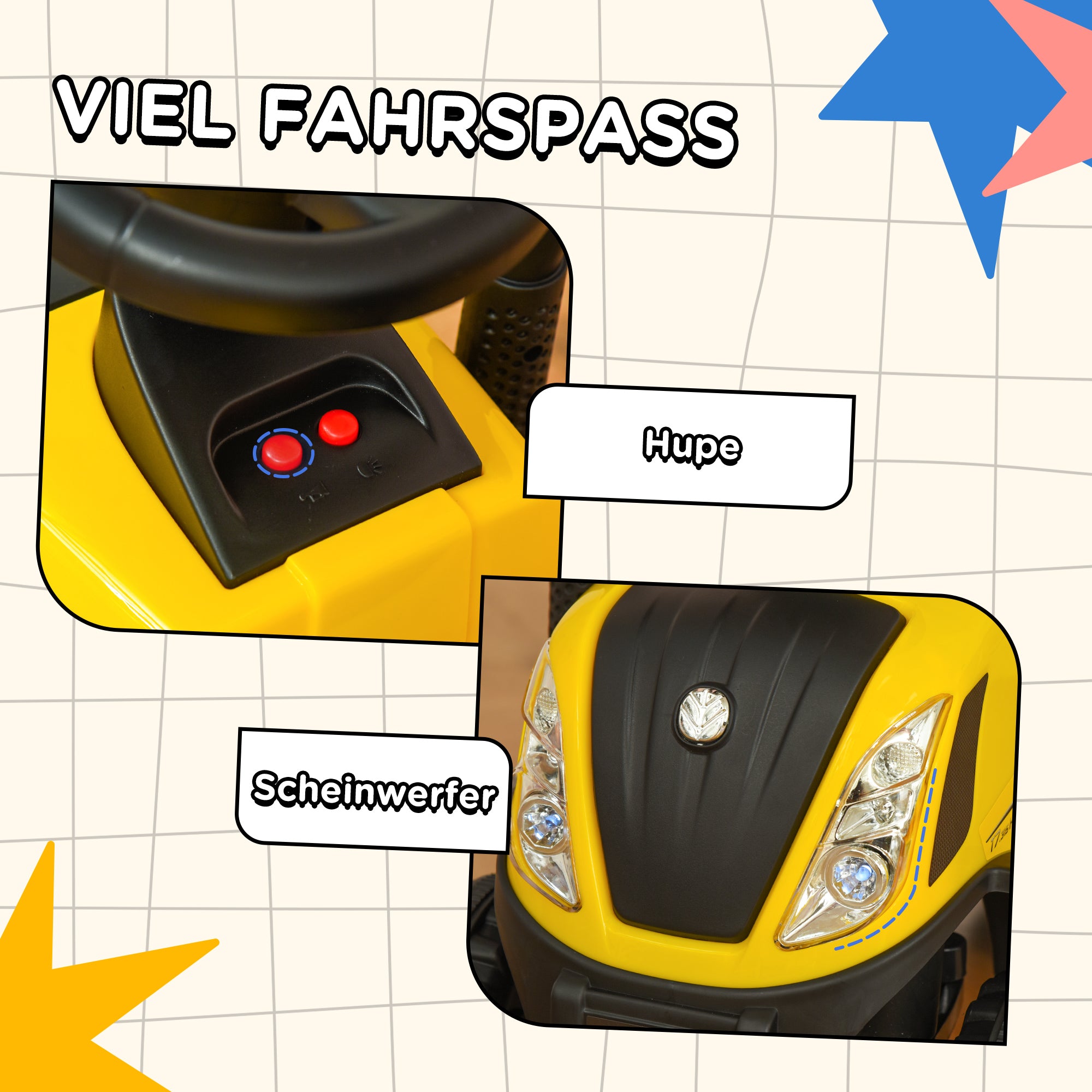 Sit-on Digger NEW HOLLAND Ride-on Digger with Steering Wheel Lights Shovel Children's Digger with Storage Space under Seat Ride-on Digger Vehicle for Sitting up to 25kg, Sit-on for Children 1-3 Years Yellow