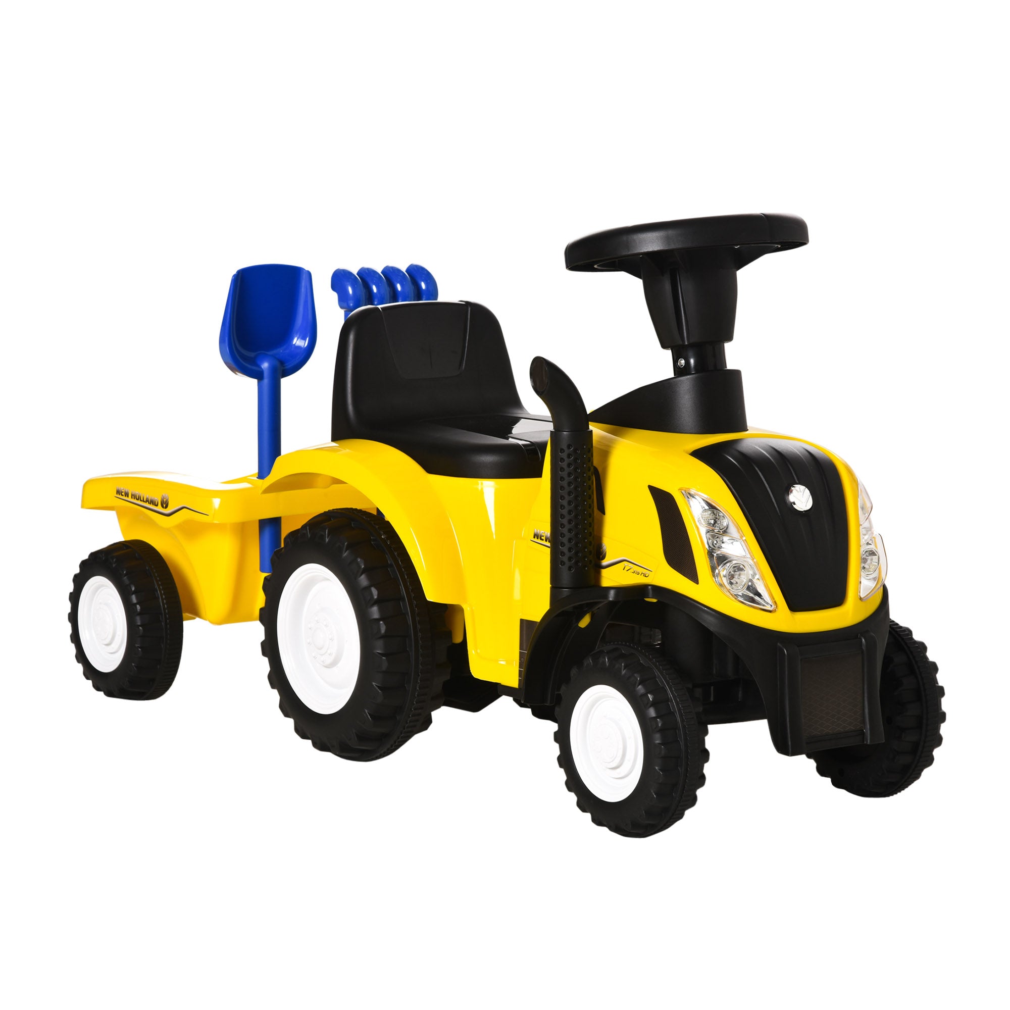 Sit-on Digger NEW HOLLAND Ride-on Digger with Steering Wheel Lights Shovel Children's Digger with Storage Space under Seat Ride-on Digger Vehicle for Sitting up to 25kg, Sit-on for Children 1-3 Years Yellow