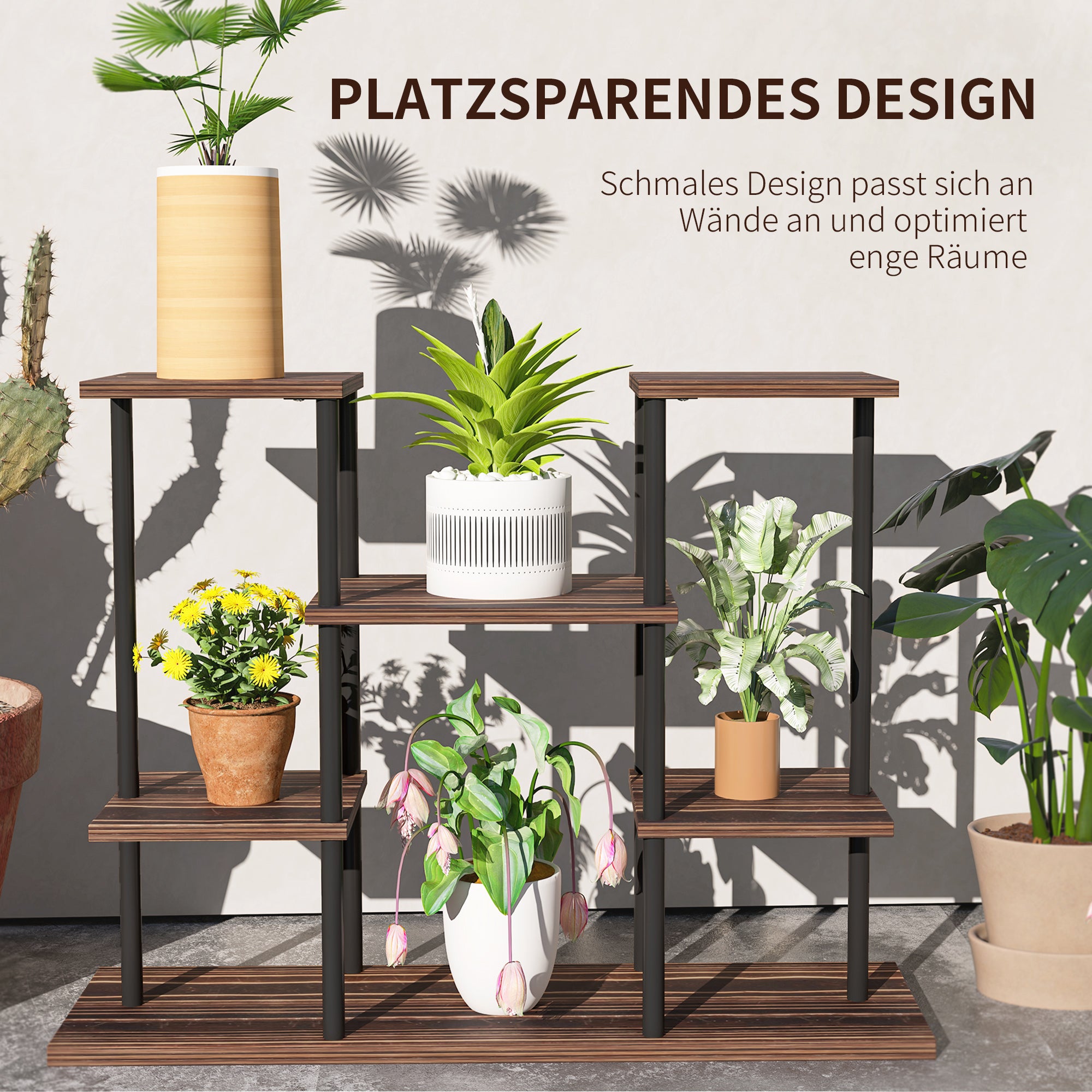 4-Tier Plant Stand, 61.5 cm High Flower Stand for Indoor Outdoor, Wooden Plant Shelf, Multi-level Flower Stand, Flower Step Plant Stand for Living Room, Garden Balcony, Charcoal