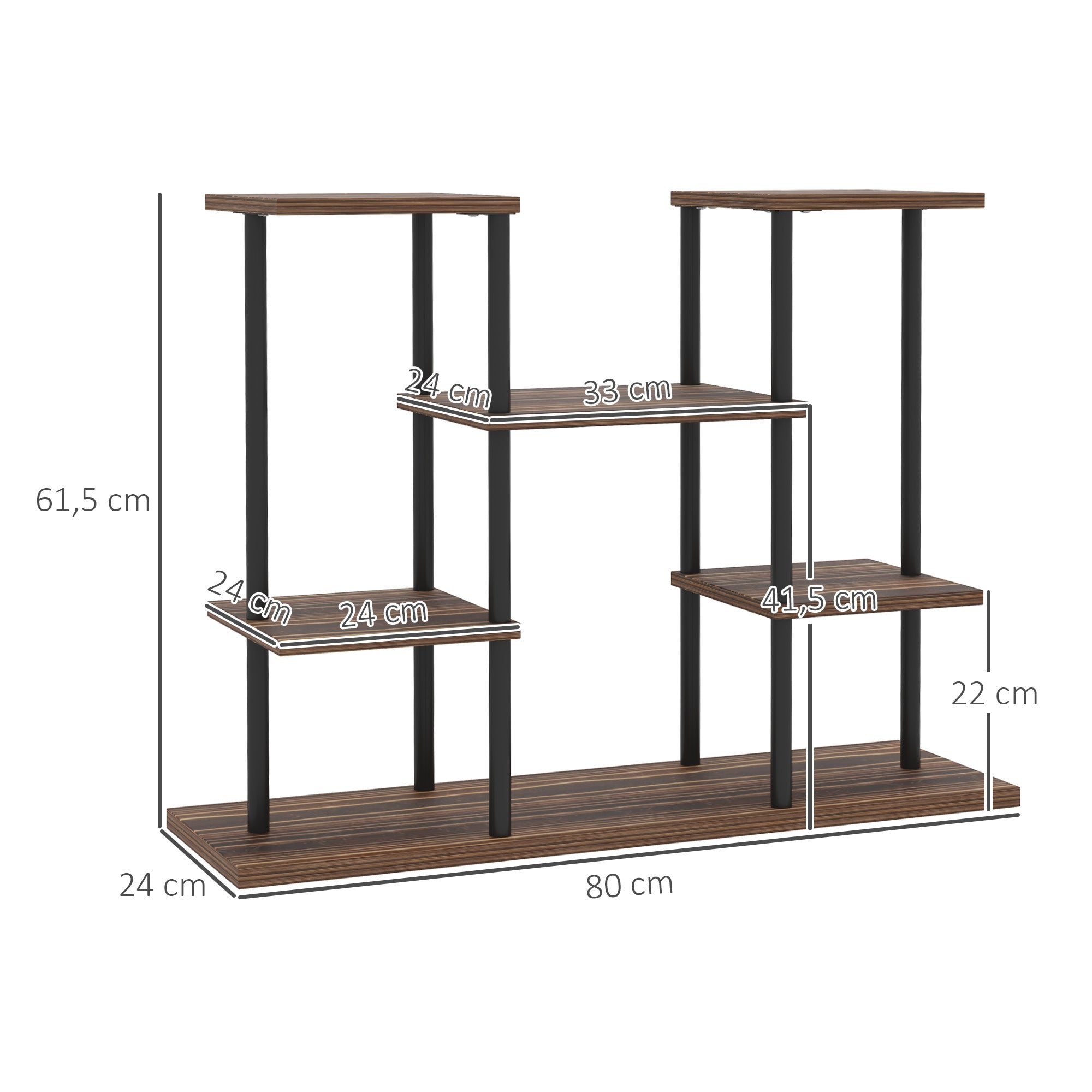 4-Tier Plant Stand, 61.5 cm High Flower Stand for Indoor Outdoor, Wooden Plant Shelf, Multi-level Flower Stand, Flower Step Plant Stand for Living Room, Garden Balcony, Charcoal