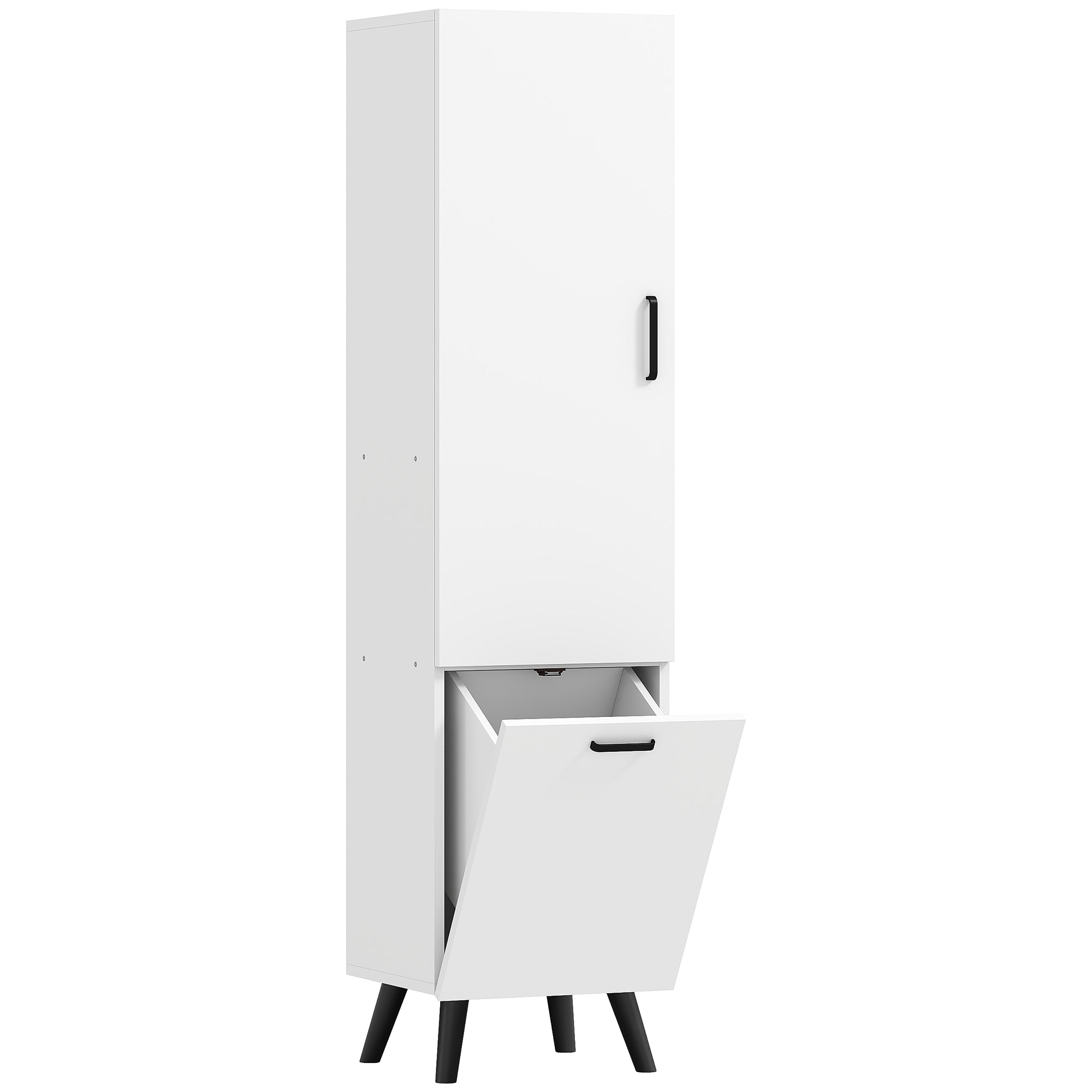 Tall Bathroom Cabinet with Laundry Basket Narrow Bathroom Column with Door and Shelves Auxiliary Furniture for Living Room Kitchen 13.78x12.4x56.69 inches White