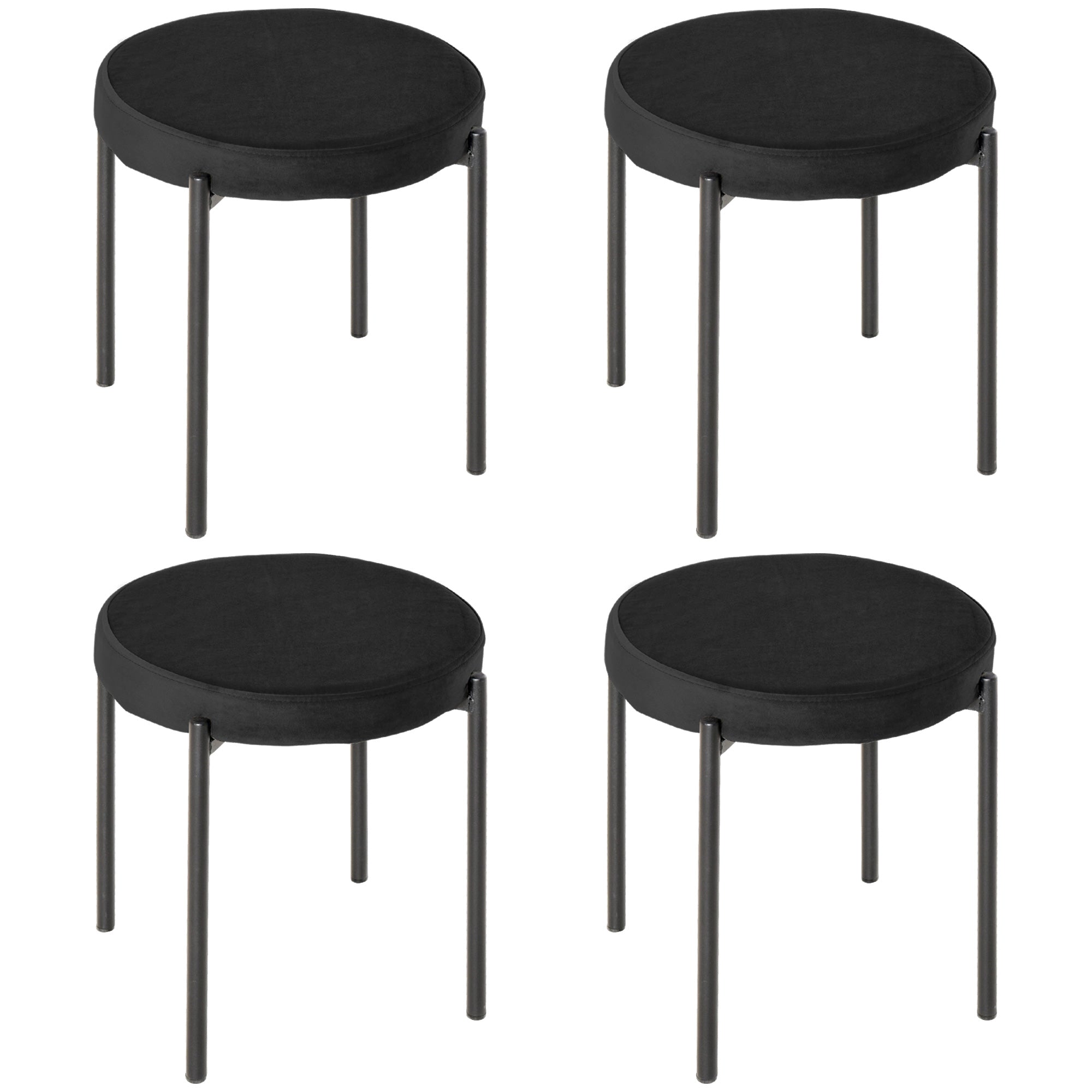 Set of 4 Stackable Dining Chairs Kitchen Chairs with Padded Seat, Velvet-like Fabric Dining Stools Velvet for Kitchen Dining Room Metal Black 41.5 x 41.5 x 46 cm
