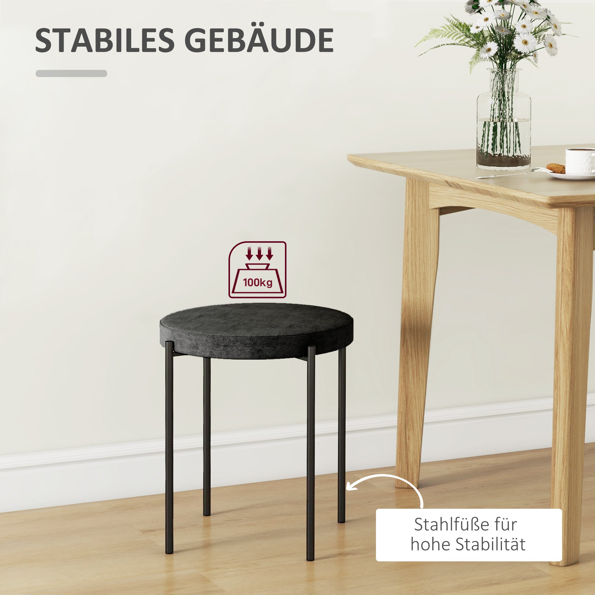 Set of 4 Stackable Dining Chairs Kitchen Chairs with Padded Seat, Velvet-like Fabric Dining Stools Velvet for Kitchen Dining Room Metal Black 41.5 x 41.5 x 46 cm