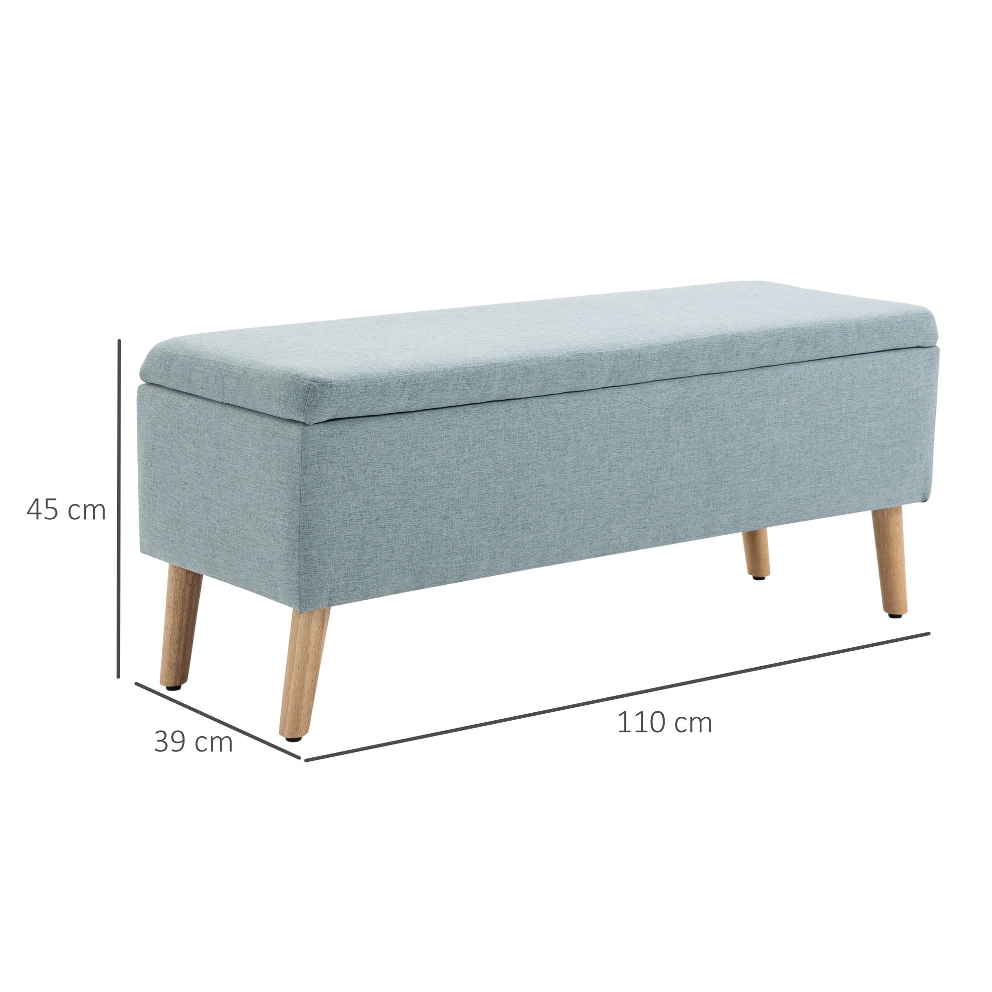 Storage Bench with Linen-Look Upholstery, Bed Bench with Wooden Legs, Storage Trunk for Living Room Bedroom Hallway 110 x 39 x 45 cm, Light Green