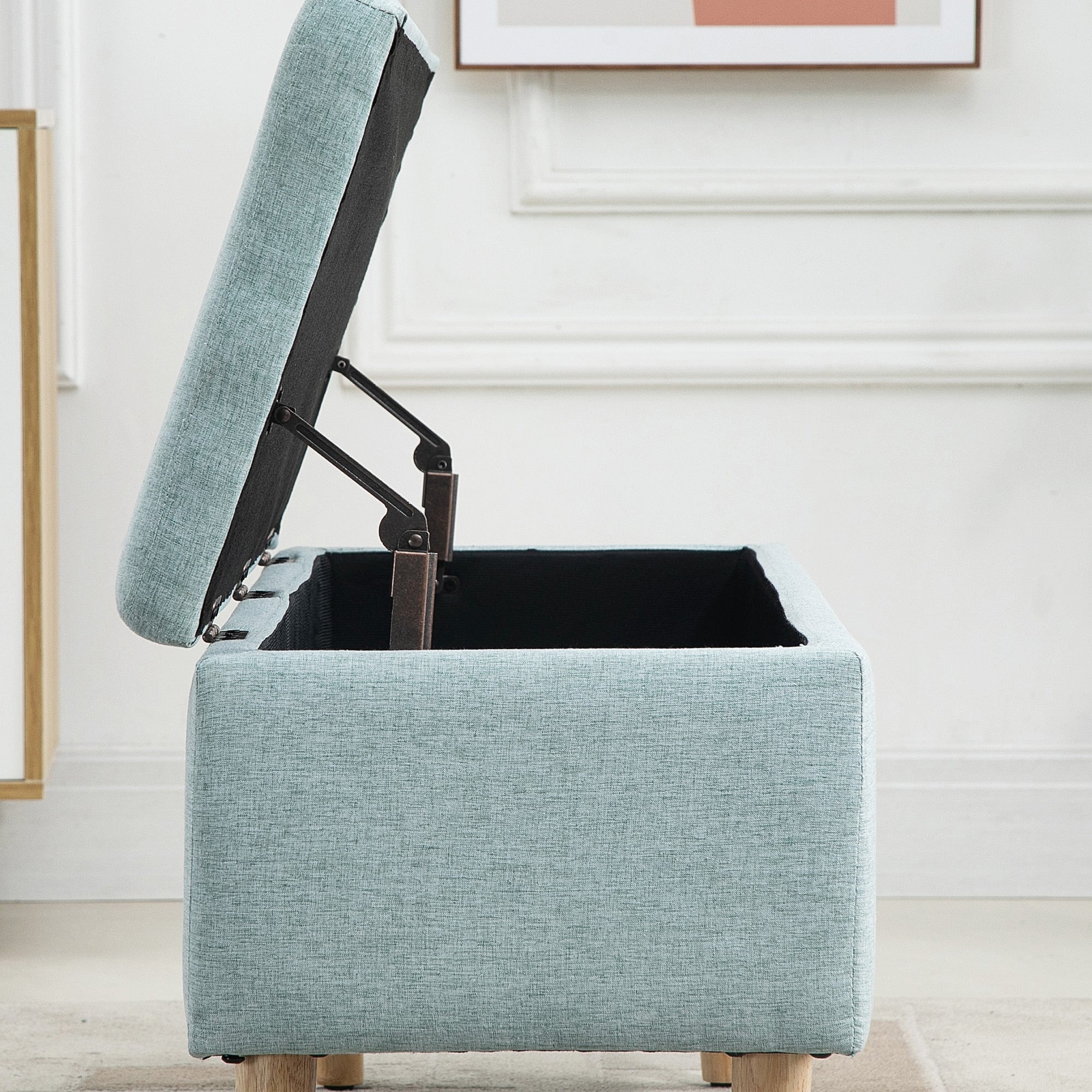 Storage Bench with Linen-Look Upholstery, Bed Bench with Wooden Legs, Storage Trunk for Living Room Bedroom Hallway 110 x 39 x 45 cm, Light Green