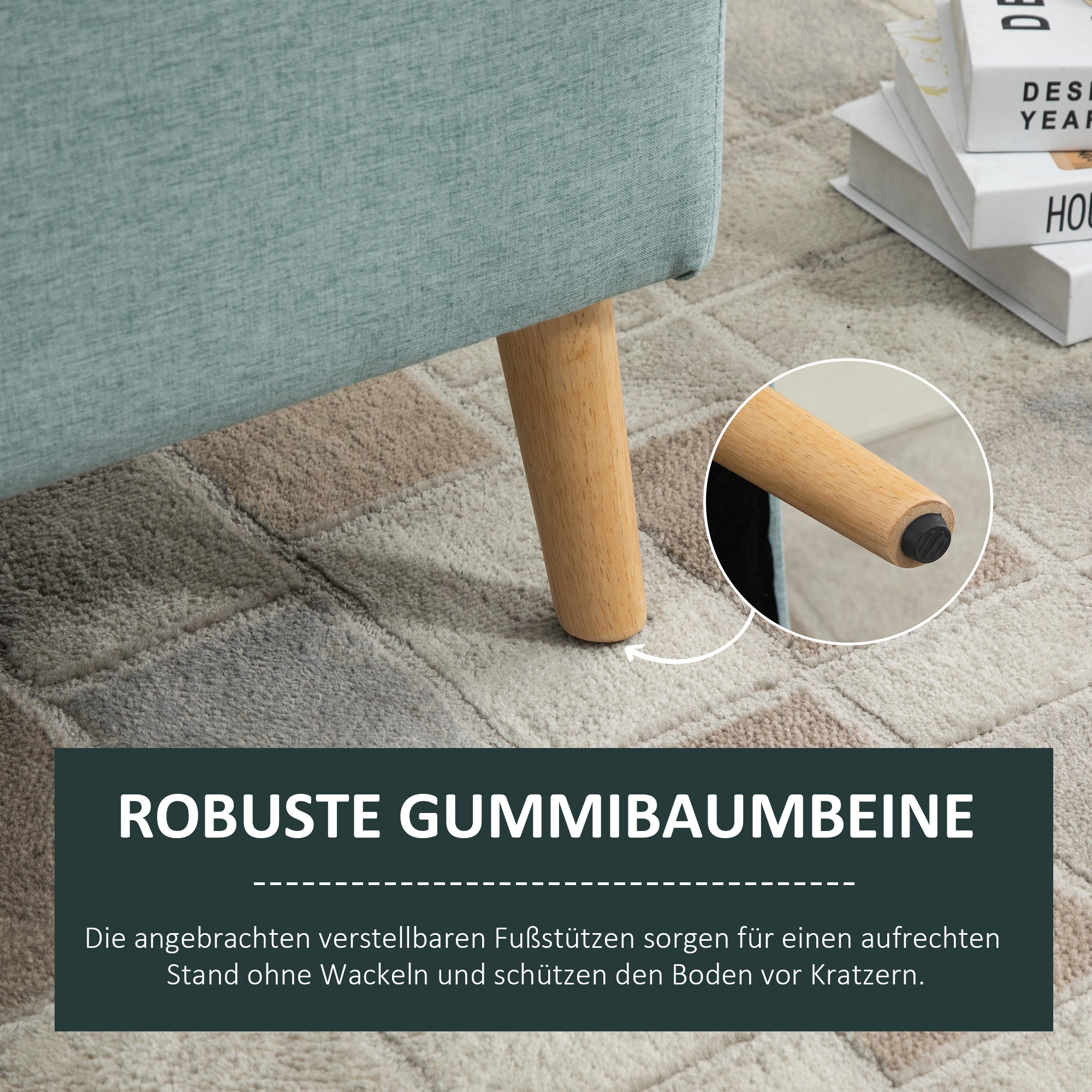 Storage Bench with Linen-Look Upholstery, Bed Bench with Wooden Legs, Storage Trunk for Living Room Bedroom Hallway 110 x 39 x 45 cm, Light Green