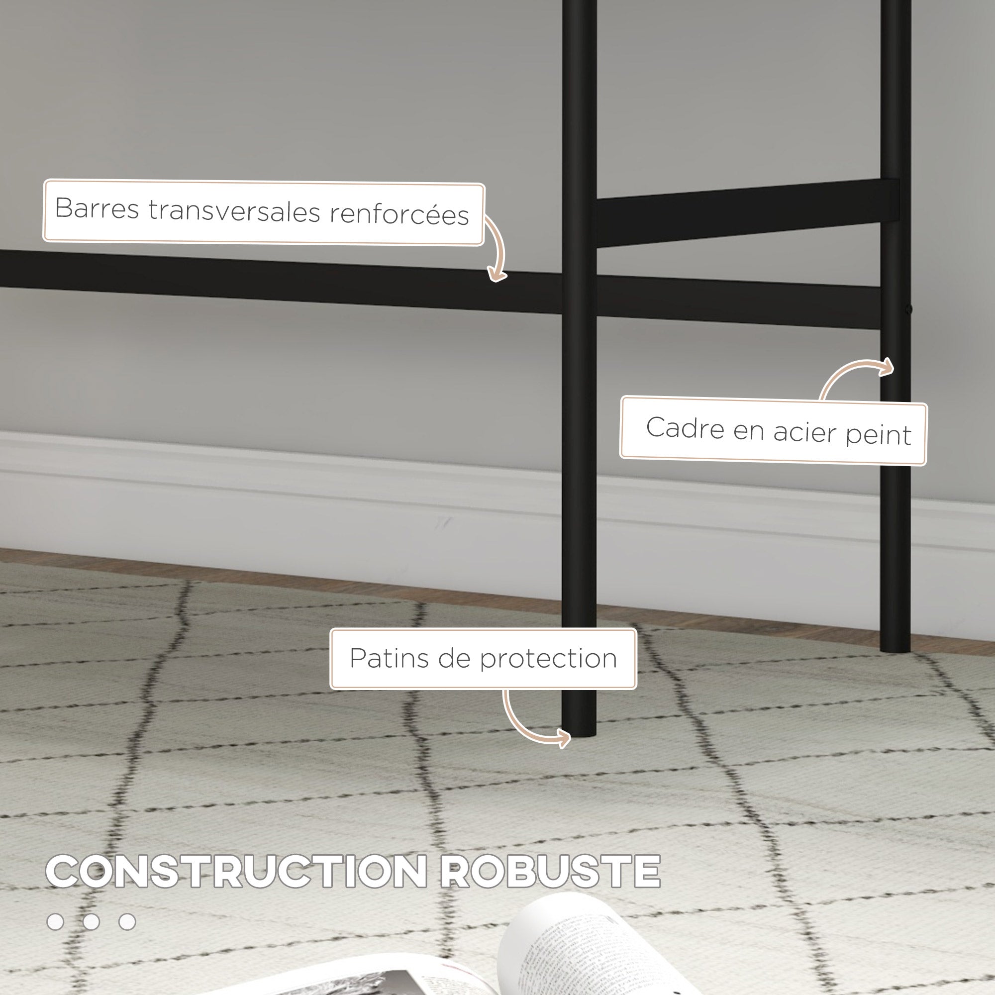 Desk with Storage Computer Desk with Drawers, Metal Frame, 106L x 50W x 77H cm Black