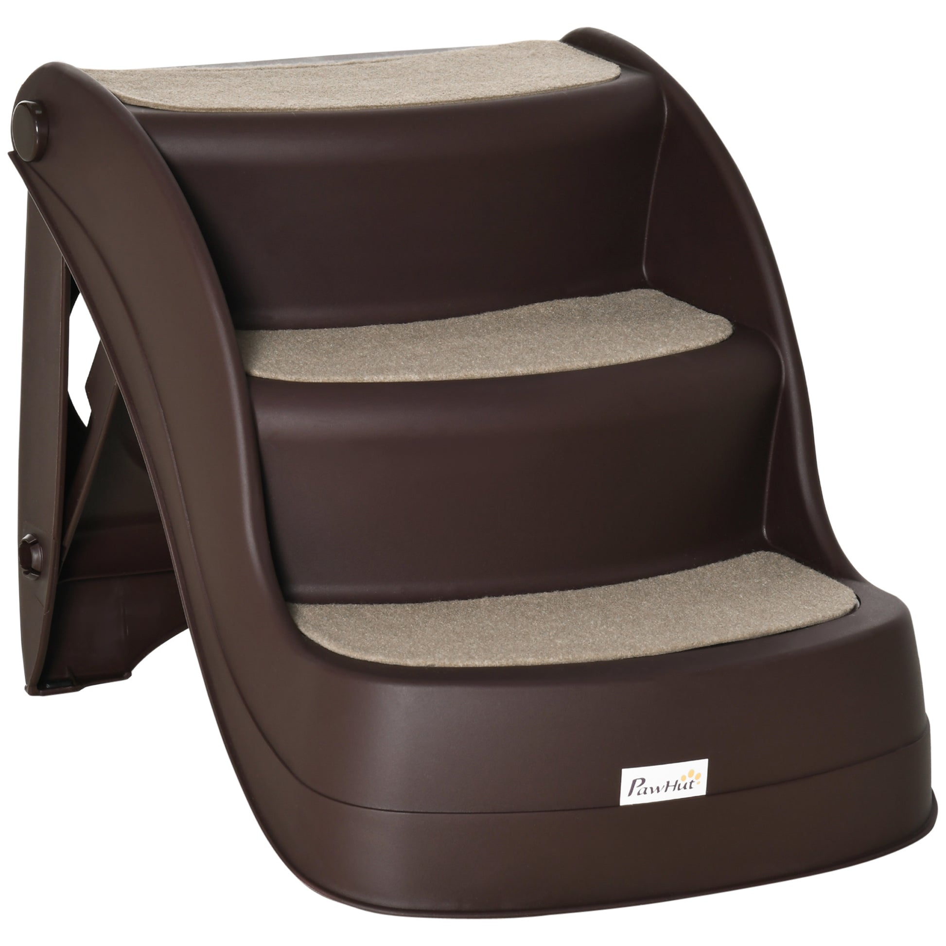 3-Step Foldable Dog Staircase Plastic Pet Steps with Non-Slip Carpet for Bed Sofa 15 kg Load Capacity 49x38x38 cm Brown