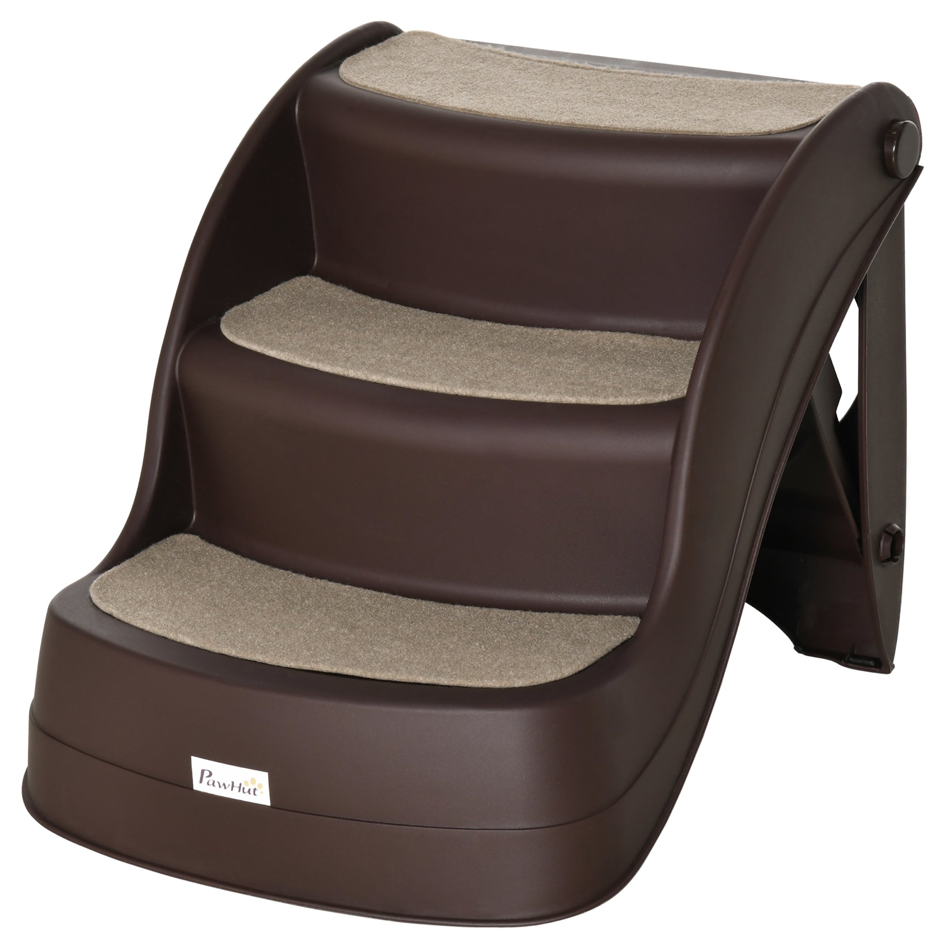 3-Step Foldable Dog Staircase Plastic Pet Steps with Non-Slip Carpet for Bed Sofa 15 kg Load Capacity 49x38x38 cm Brown