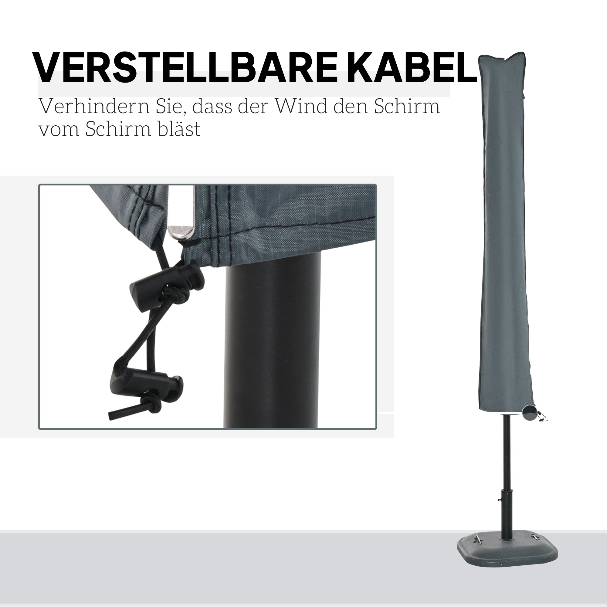 Umbrella Cover Umbrella Protective Cover, Weatherproof, Fixing Strap, Zipper, Oxford Polyester, Gray, 178 x 25/35 cm