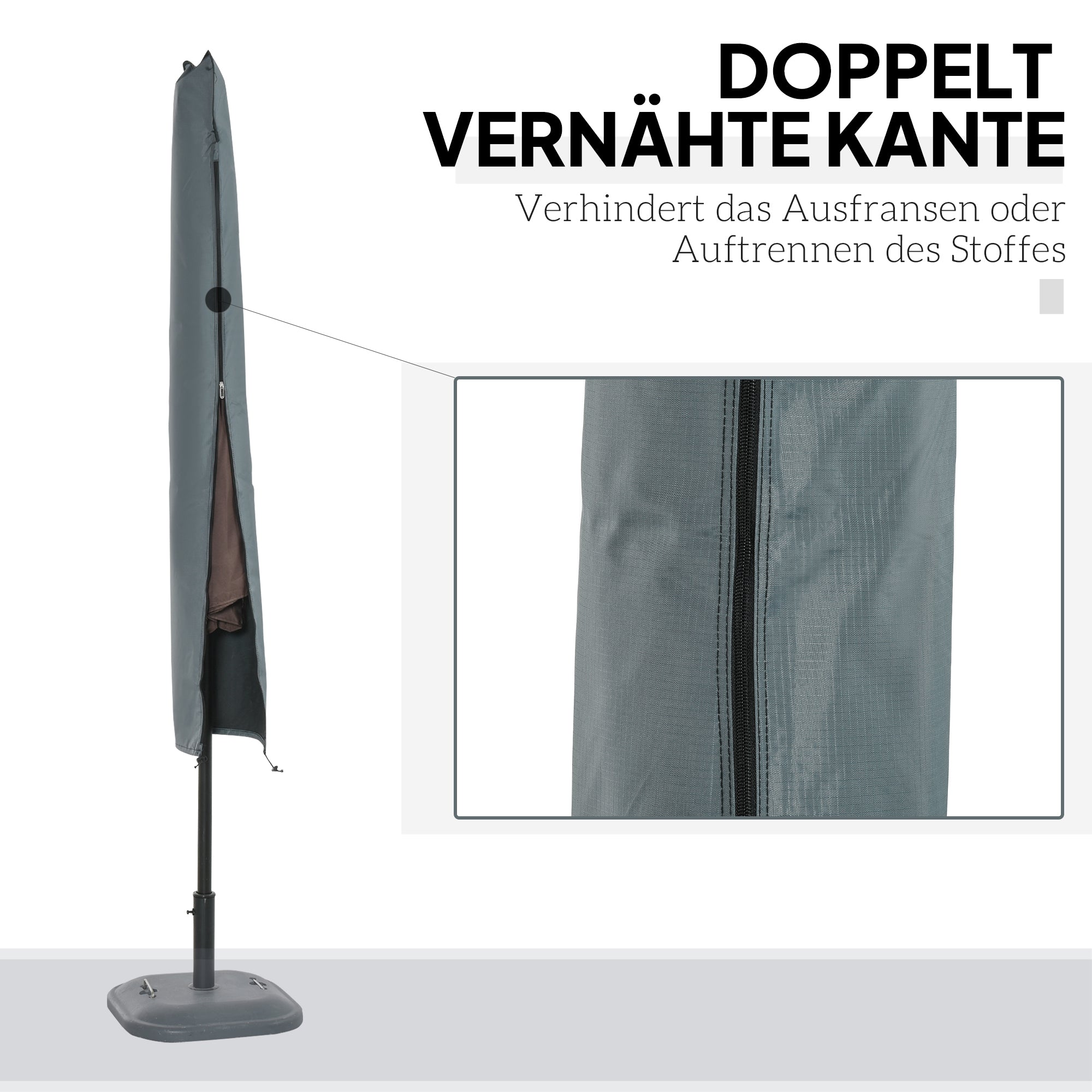 Umbrella Cover Umbrella Protective Cover, Weatherproof, Fixing Strap, Zipper, Oxford Polyester, Gray, 178 x 25/35 cm
