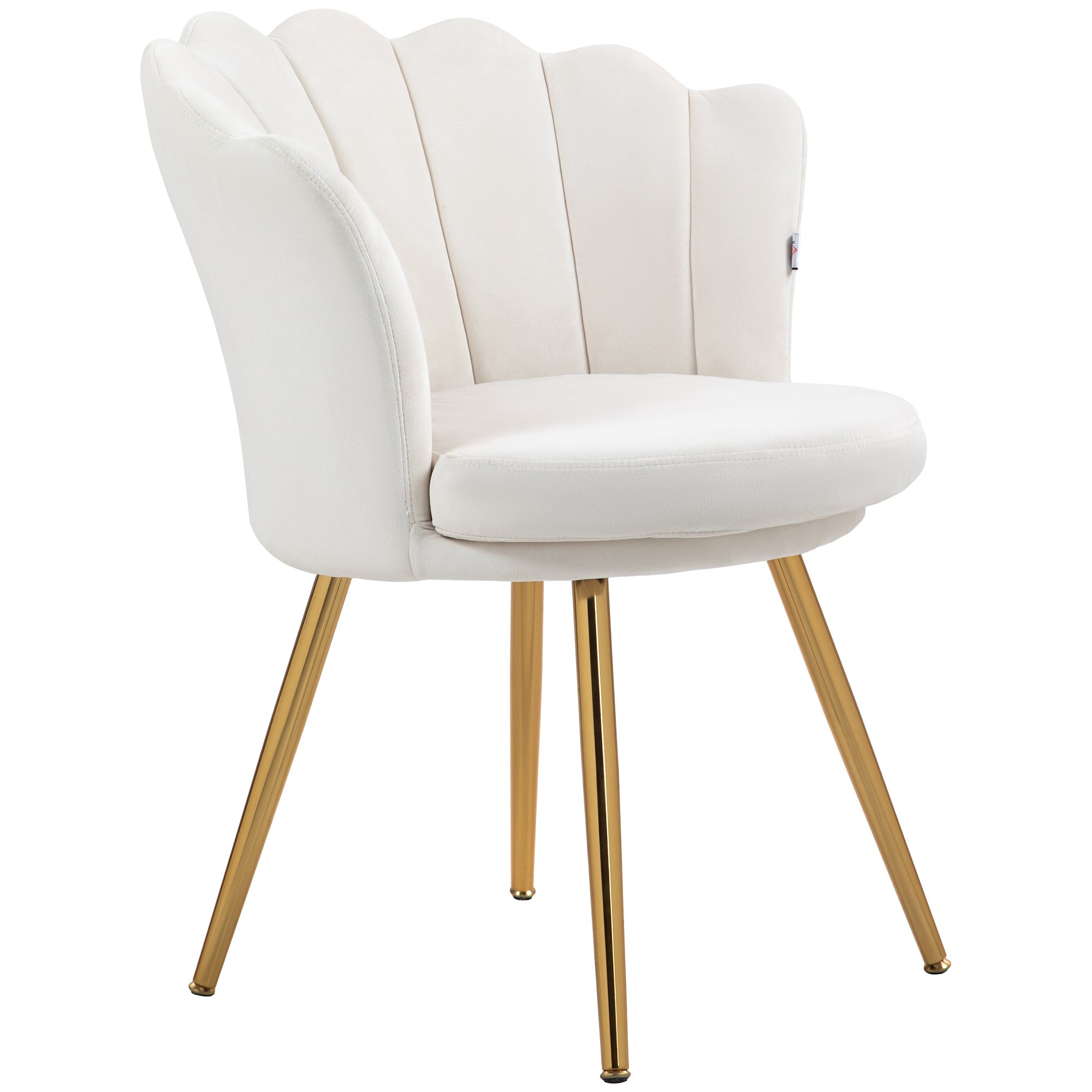 Shell Chair Velvet Dressing Chair Lounge Chair with Golden Metal Legs for Living Room Bedroom and Dining Room 67W x 64D x 77H cm Cream