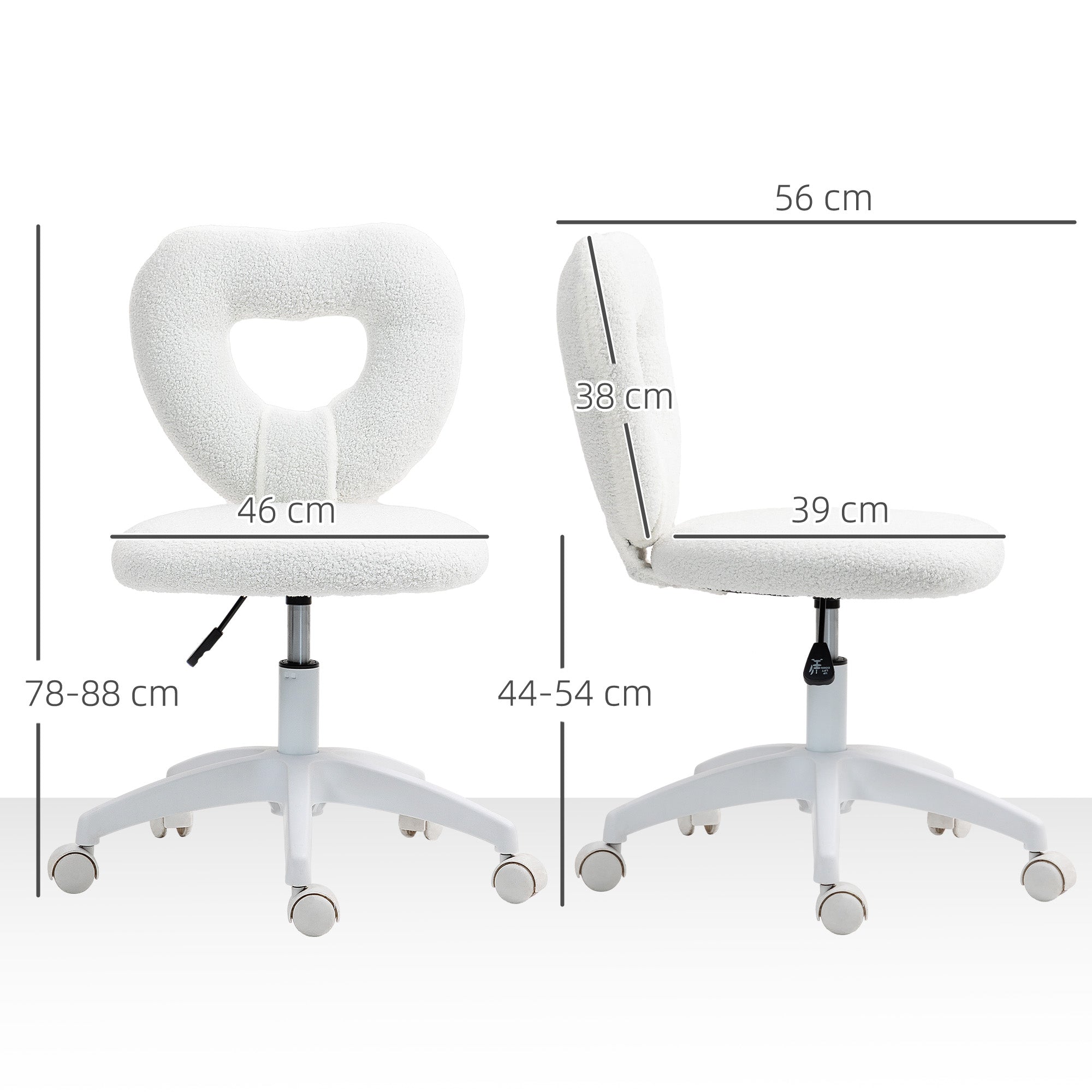 Desk Chair Office Chair Swivel Home Office Chair with Heart-shaped Backrest, Height Adjustable Teddy Fleece Vanity Chair for Study Room, White