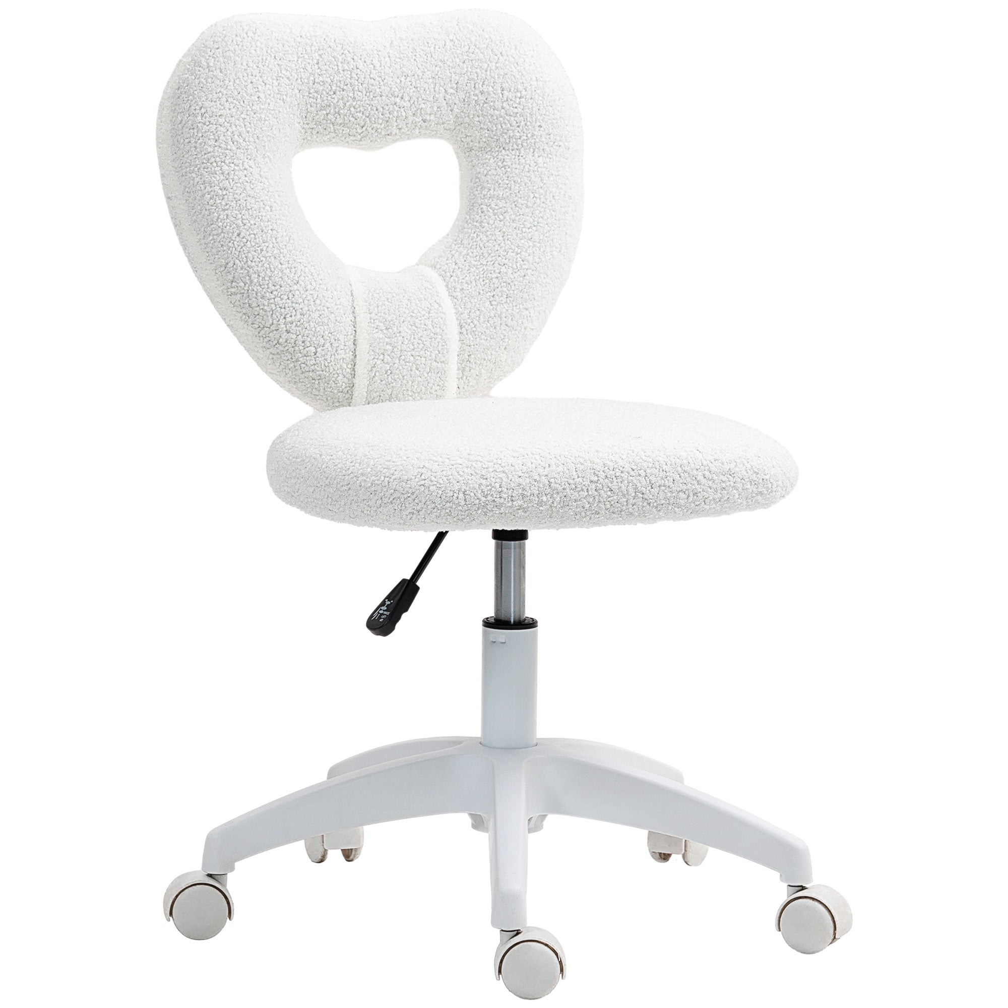 Desk Chair Office Chair Swivel Home Office Chair with Heart-shaped Backrest, Height Adjustable Teddy Fleece Vanity Chair for Study Room, White