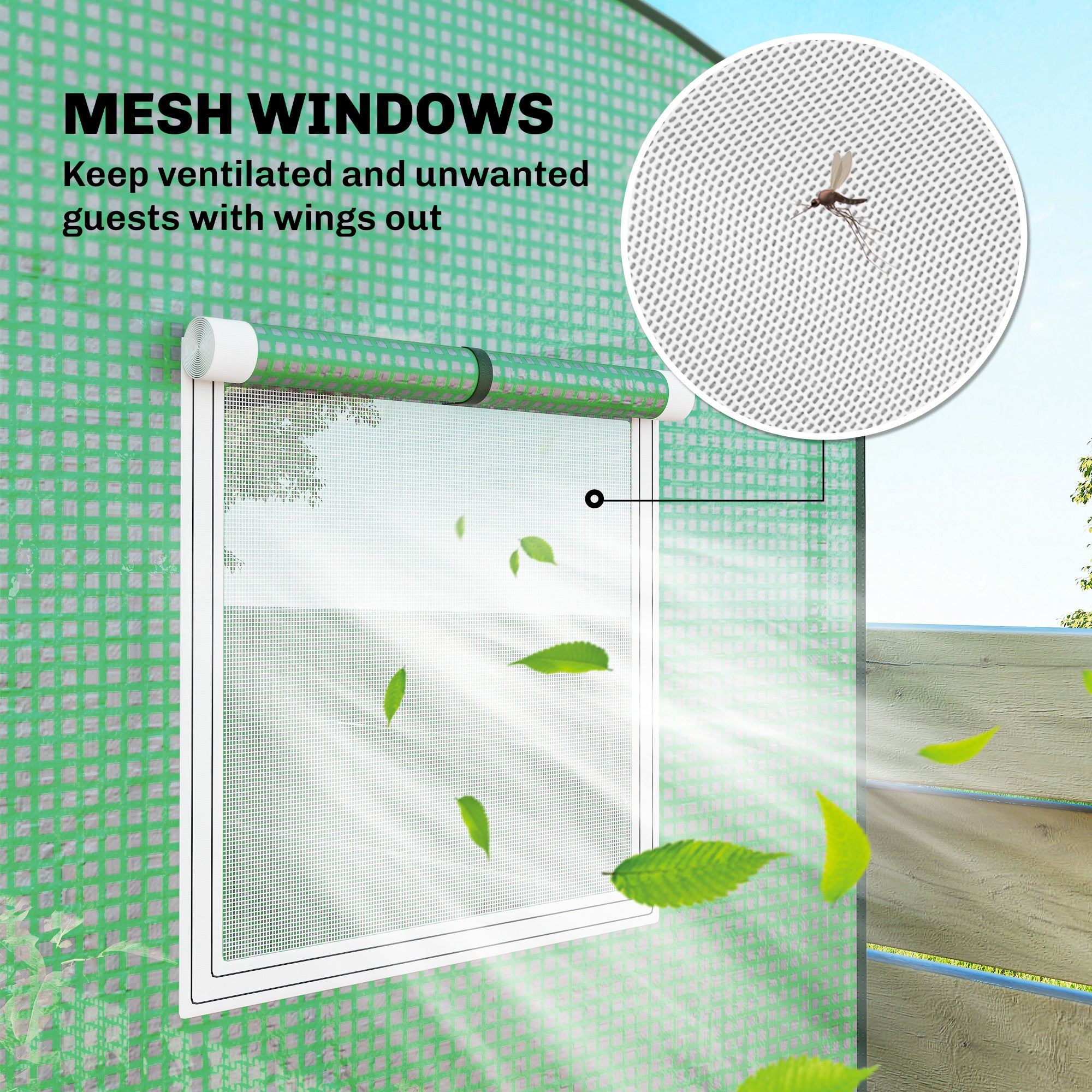 Greenhouse with Mesh Windows & Roll-Up Door, Steel-Frame PE Greenhouse, 200 x 75 x 188 cm, Ideal for Tomatoes, Vegetables & Flowers, Green