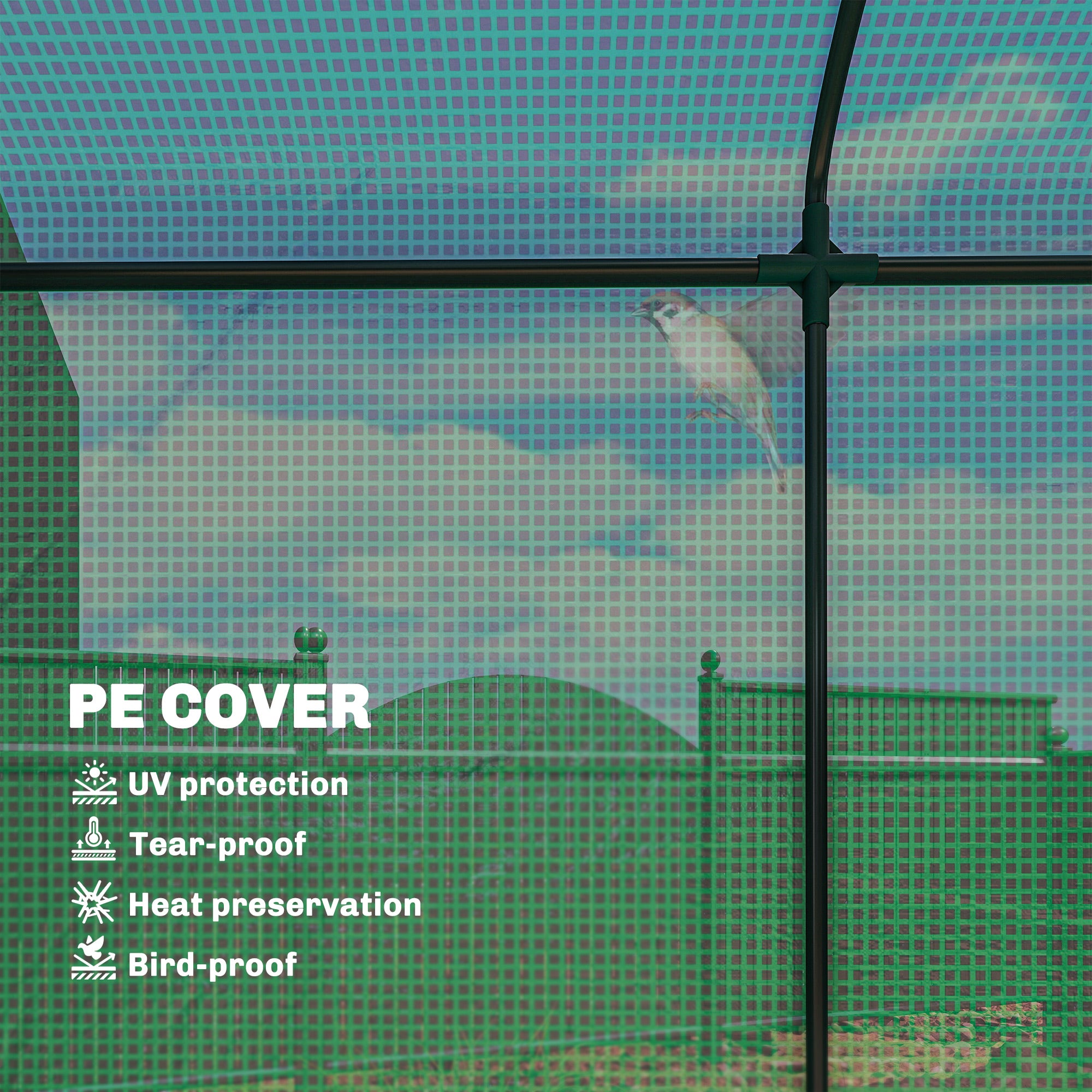 Greenhouse with Mesh Windows & Roll-Up Door, Steel-Frame PE Greenhouse, 200 x 75 x 188 cm, Ideal for Tomatoes, Vegetables & Flowers, Green