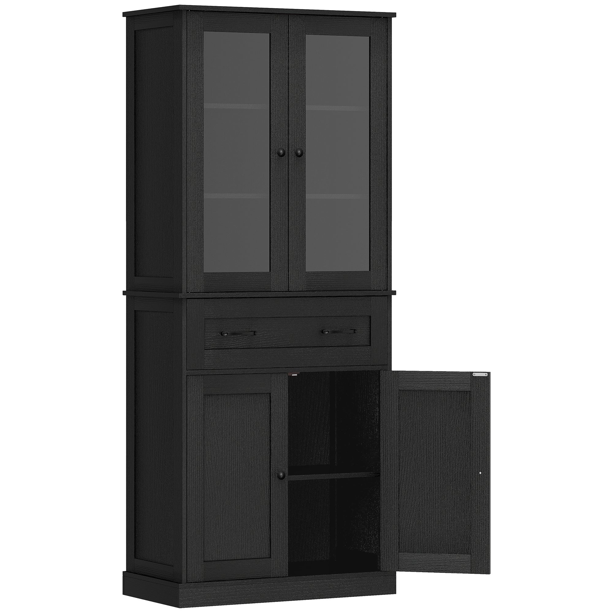 Tall Kitchen Cabinet Buffet with 2 Compartments, Acrylic Doors, Adjustable Shelf and Drawer, Pantry Cabinet for Kitchen/Living/Dining, Black, 76 x 40 x 182.5 cm (30 x 15.7 x 71.9 in)