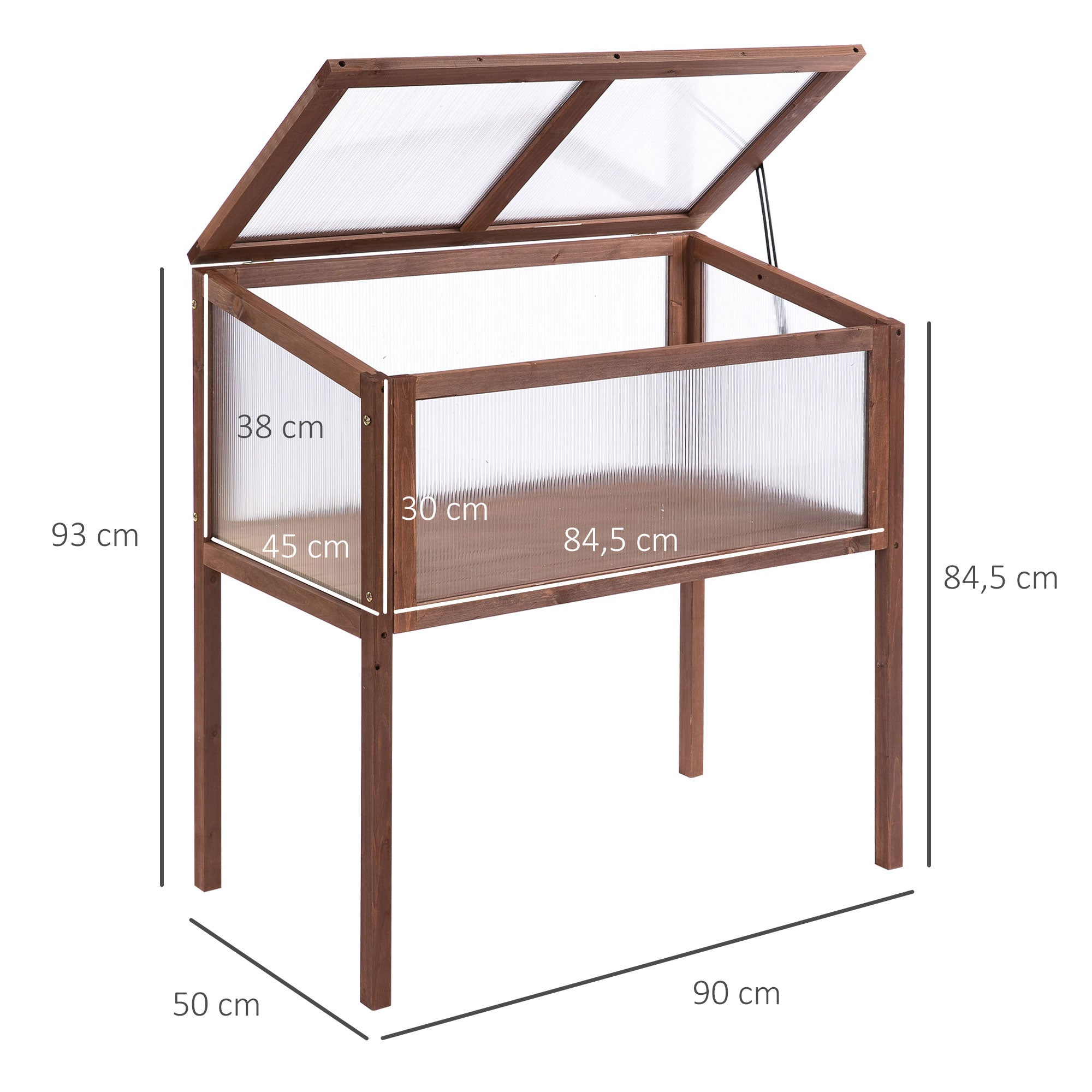 Wooden Raised Garden Bed Greenhouse 90 x 50 x 93 cm Planting Table with Cover Weatherproof Herb Planter for Garden, Balcony, and Terrace Brown