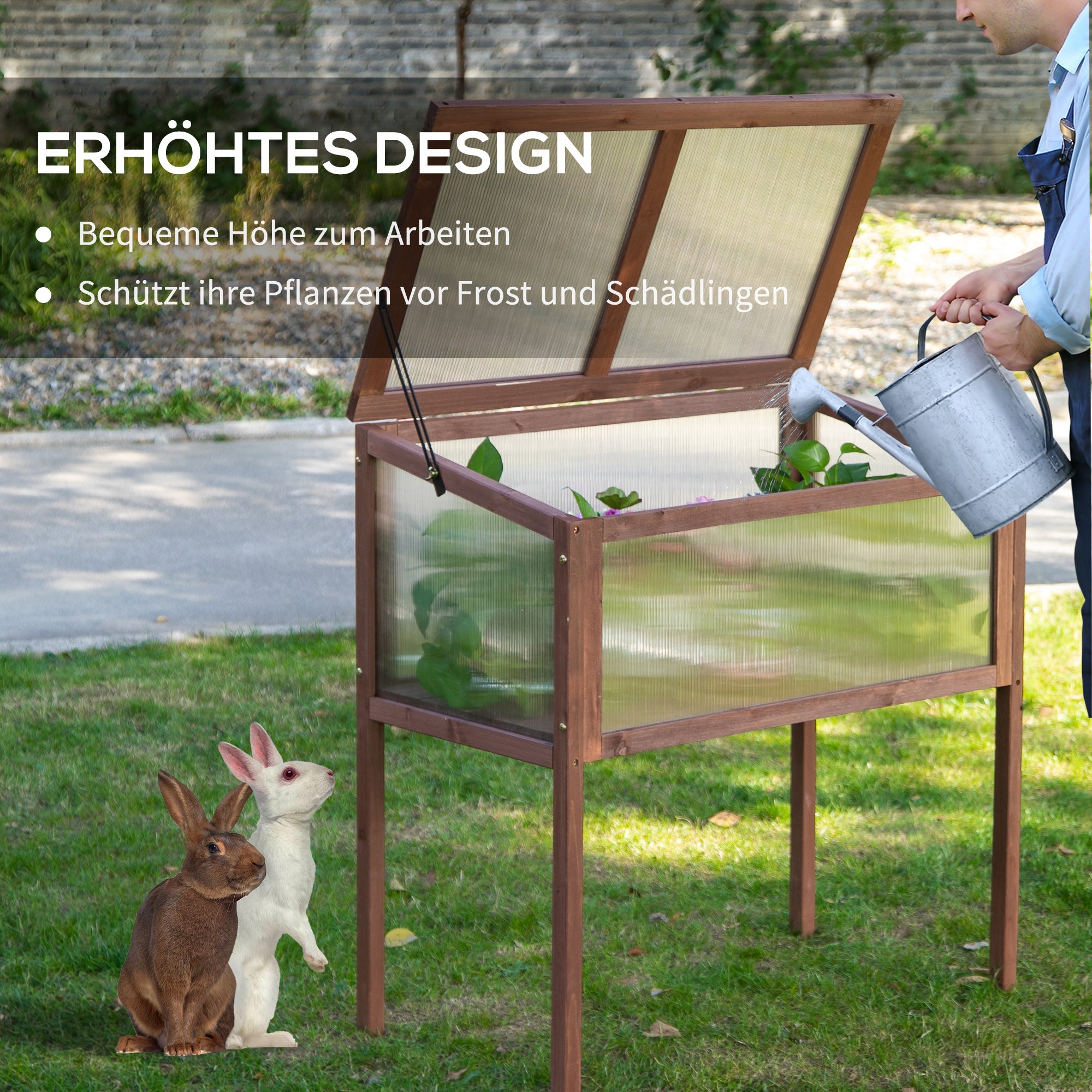 Wooden Raised Garden Bed Greenhouse 90 x 50 x 93 cm Planting Table with Cover Weatherproof Herb Planter for Garden, Balcony, and Terrace Brown