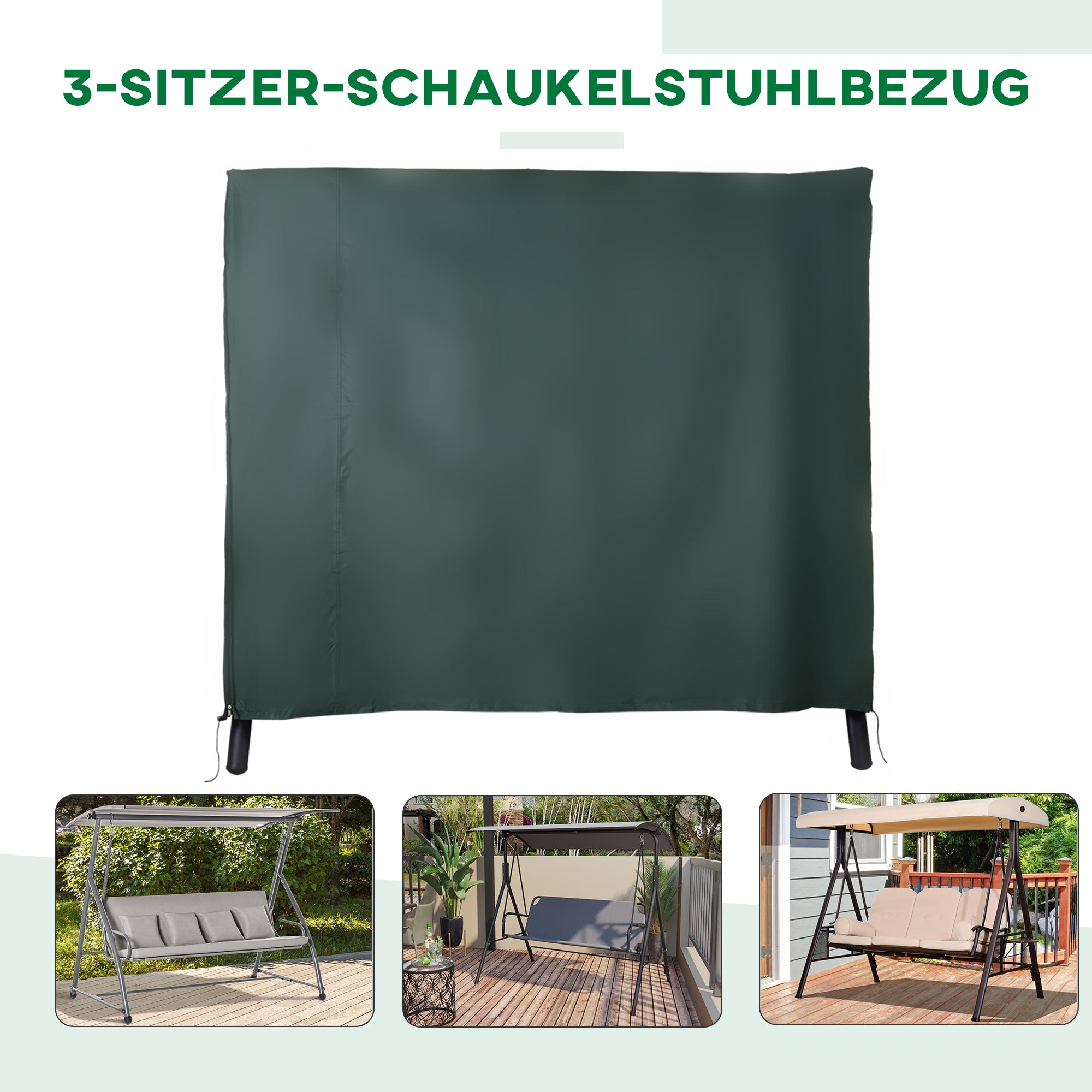 Hollywood Swing Cover 3 Seater, Water-Resistant Winterproof Protective Cover for Garden Swing, UV-Resistant Tarpaulin, Tear-Resistant 600D Oxford Fabric, 205x124x164cm Dark Green