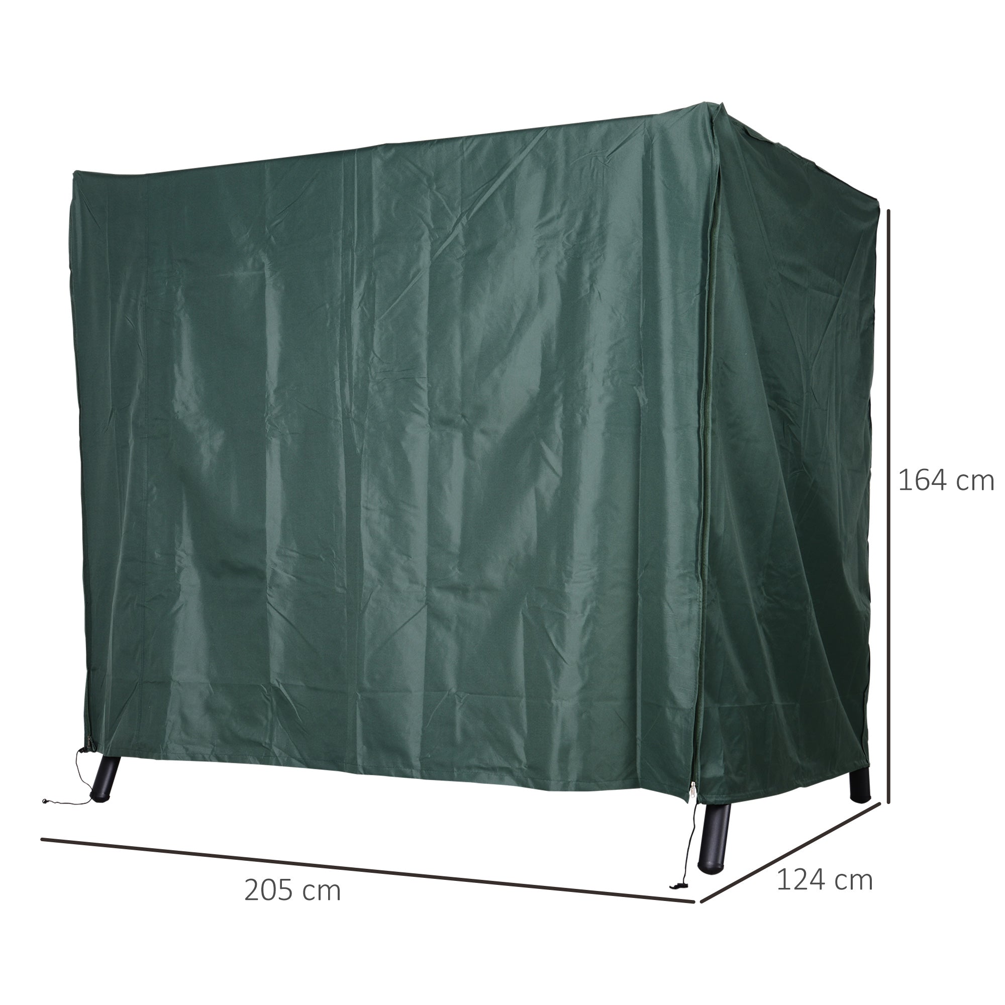 Hollywood Swing Cover 3 Seater, Water-Resistant Winterproof Protective Cover for Garden Swing, UV-Resistant Tarpaulin, Tear-Resistant 600D Oxford Fabric, 205x124x164cm Dark Green