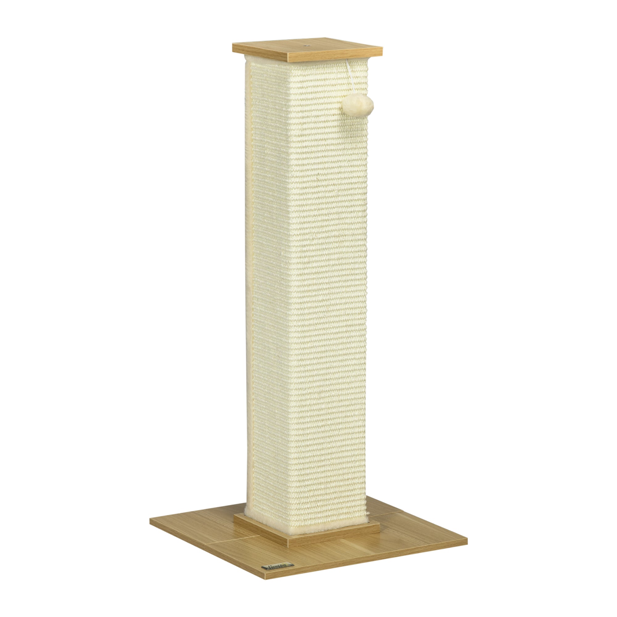 Scratching Post, 80 cm, Scratching Post for Cats with Play Ball, Sisal Rope Scratching Post, Cat Scratcher with Scratching Board, Cat Furniture, Oak+Cream White