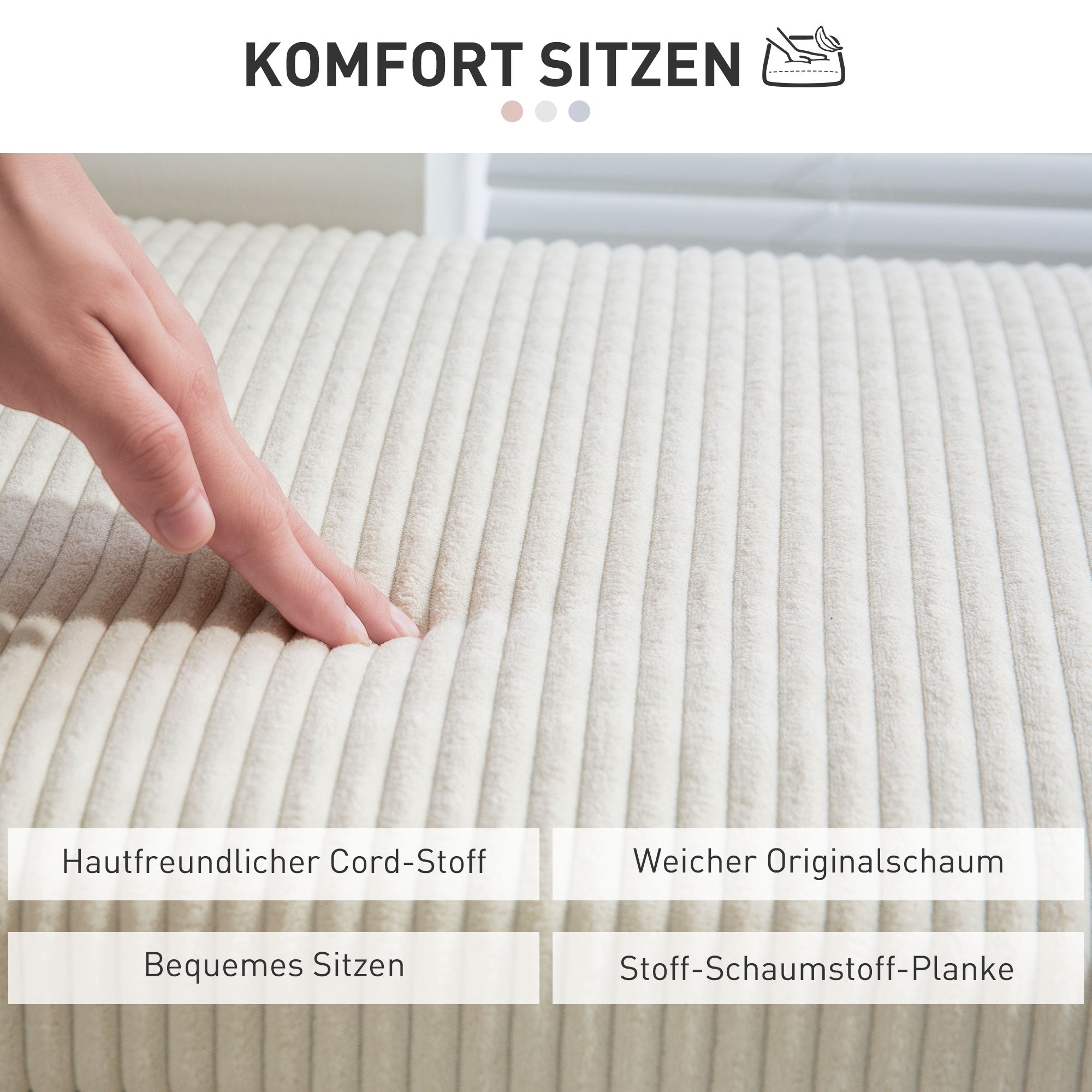 Storage Ottoman Bench with Corduroy Upholstery, Storage Chest with Steel Legs, Storage Bench for Living Room, Bedroom, Hallway 112 x 42 x 40 cm, Beige