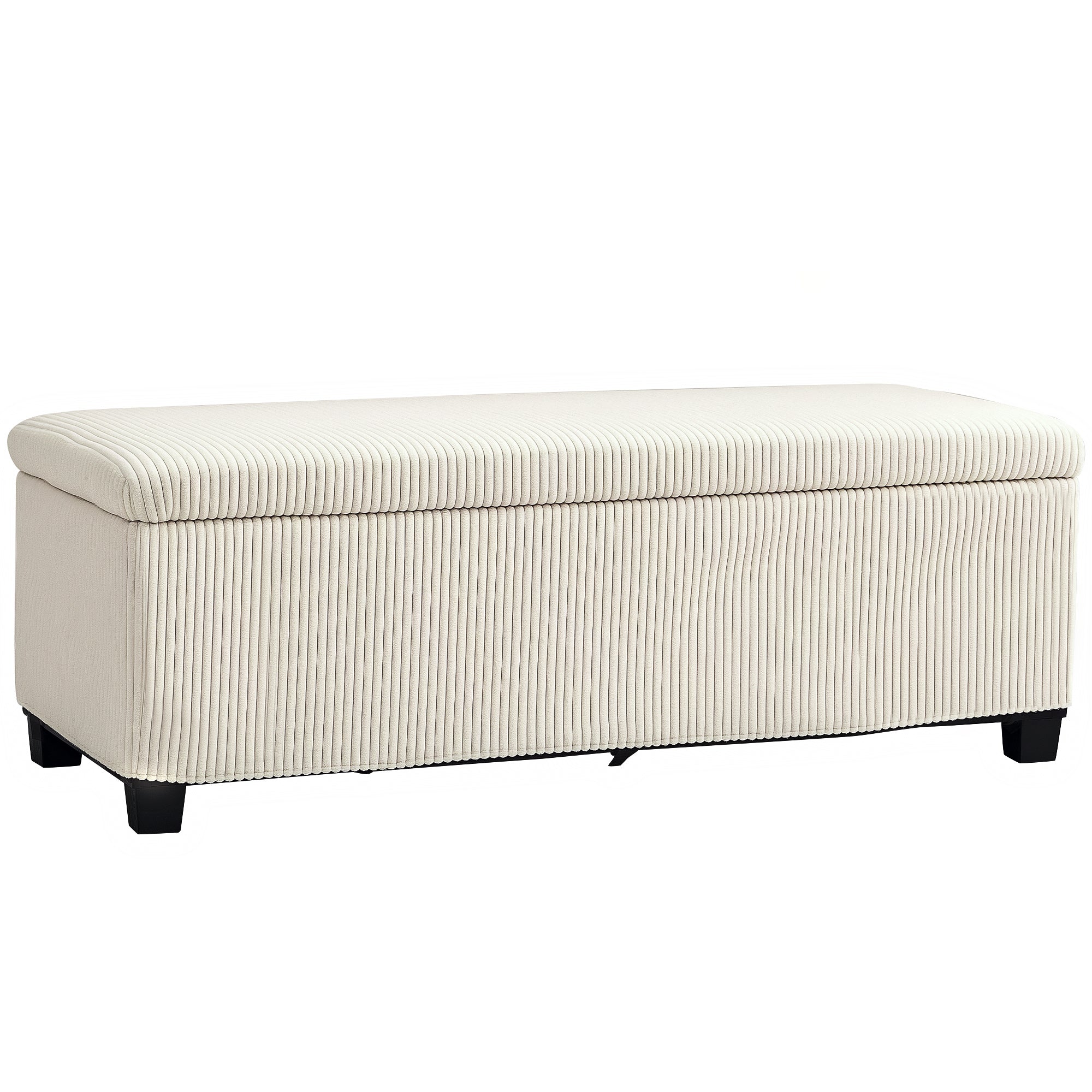 Storage Ottoman Bench with Corduroy Upholstery, Storage Chest with Steel Legs, Storage Bench for Living Room, Bedroom, Hallway 112 x 42 x 40 cm, Beige