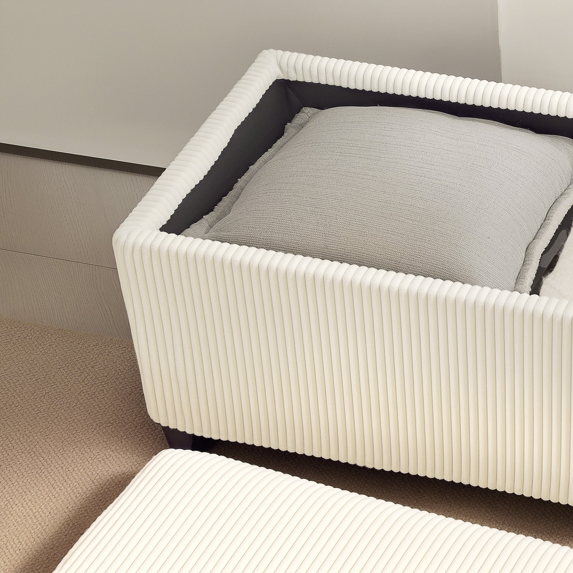 Storage Ottoman Bench with Corduroy Upholstery, Storage Chest with Steel Legs, Storage Bench for Living Room, Bedroom, Hallway 112 x 42 x 40 cm, Beige