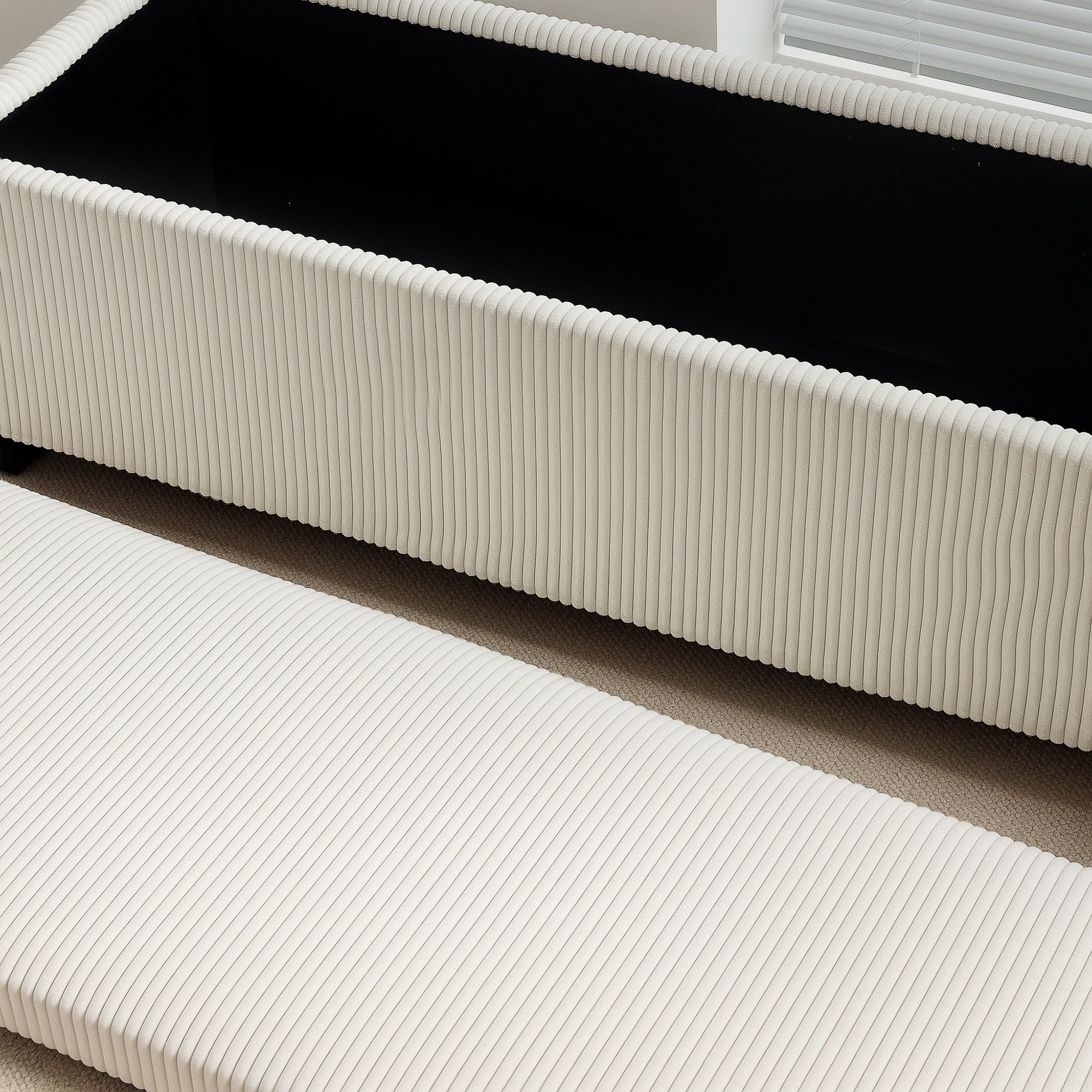 Storage Ottoman Bench with Corduroy Upholstery, Storage Chest with Steel Legs, Storage Bench for Living Room, Bedroom, Hallway 112 x 42 x 40 cm, Beige