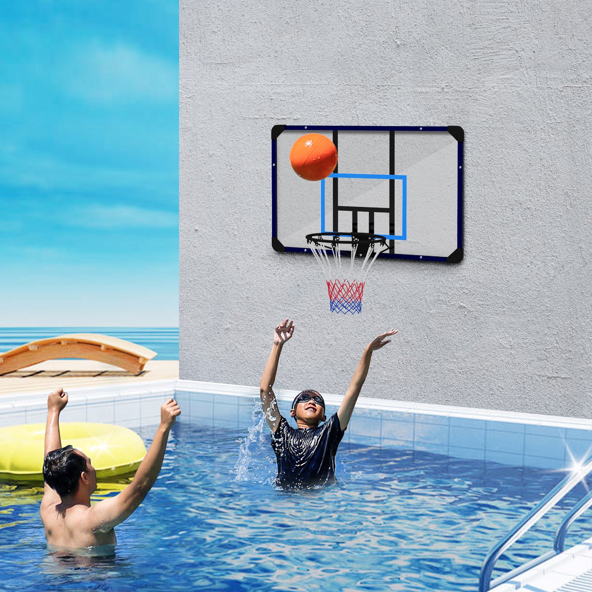 SPORTNOW Basketball Hoop with Backboard, Outdoor Basketball Board with Ø45 cm Steel Rim and Net, Wall Mounted, Basketball Board for Kids Teenagers Adults, Blue