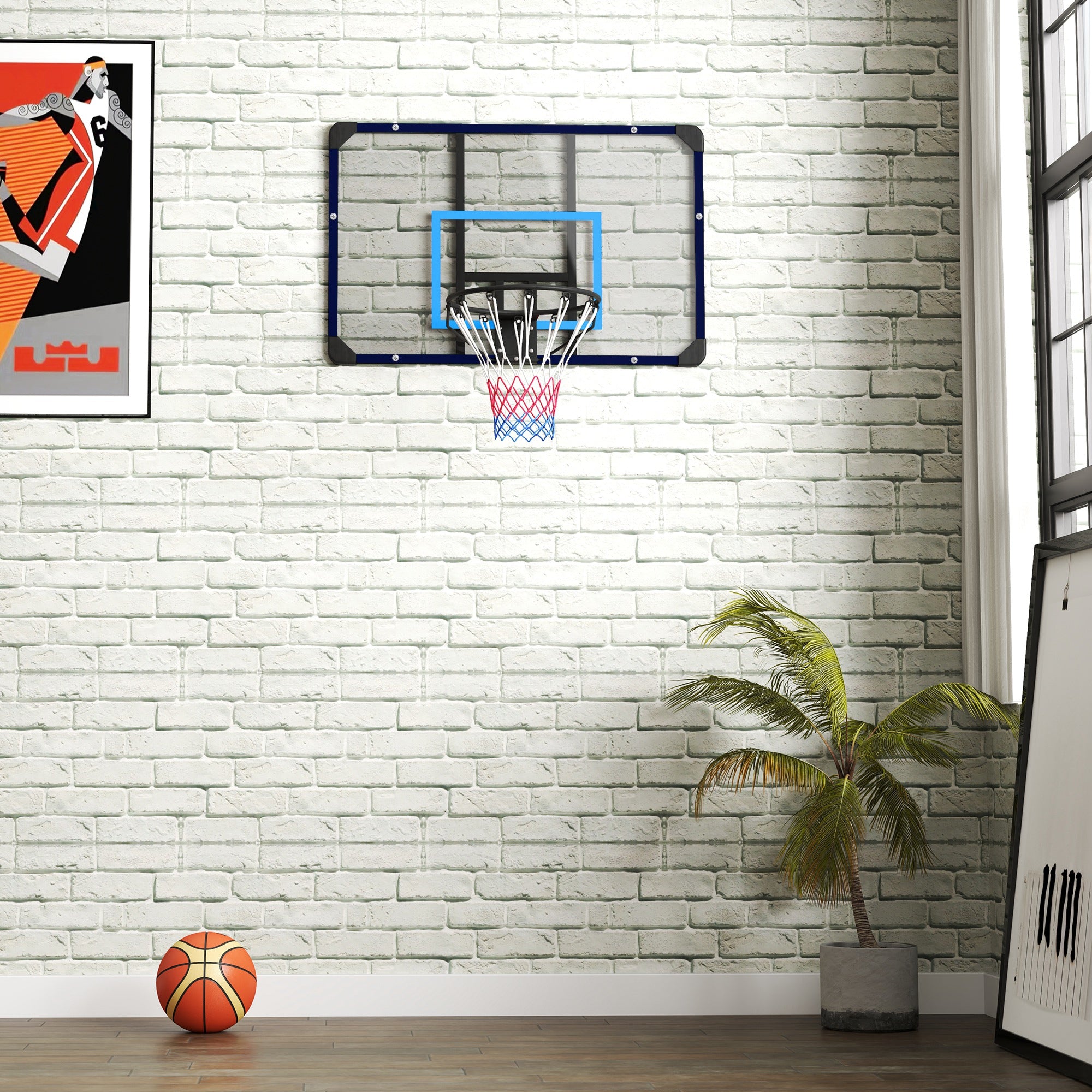 SPORTNOW Basketball Hoop with Backboard, Outdoor Basketball Board with Ø45 cm Steel Rim and Net, Wall Mounted, Basketball Board for Kids Teenagers Adults, Blue