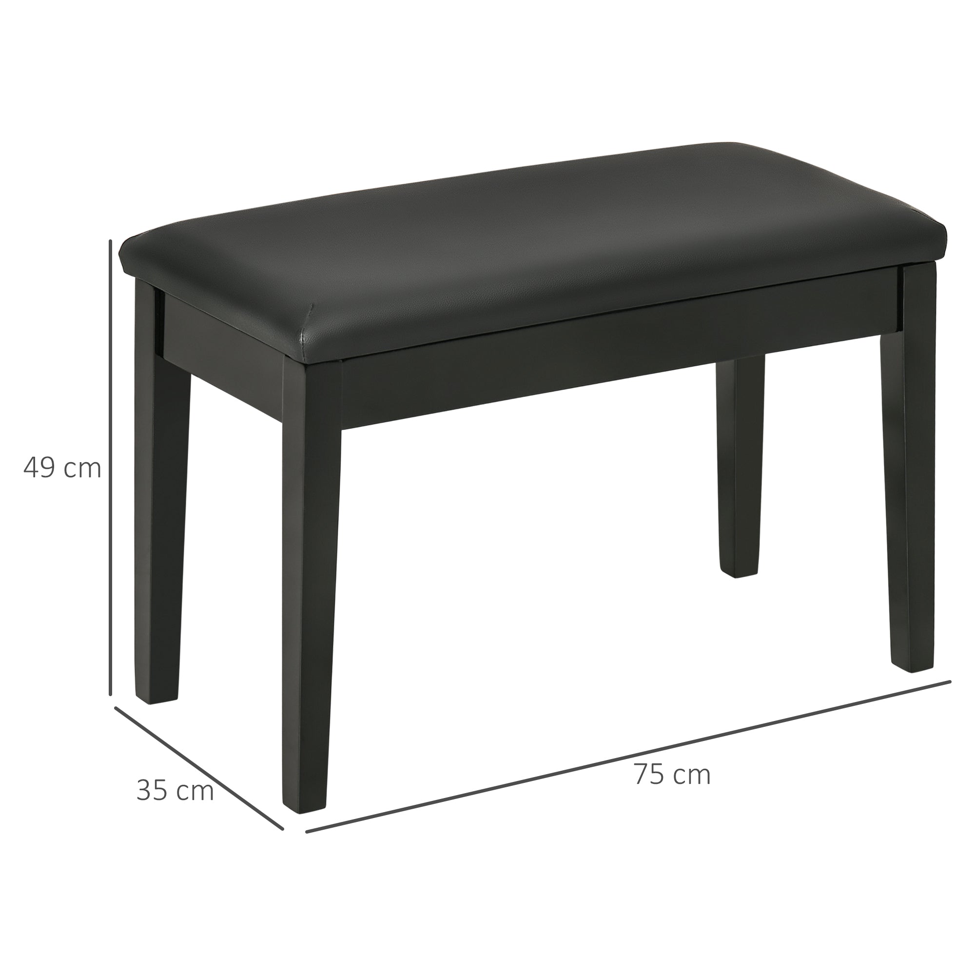 Piano Stool, Piano Bench with Hidden Storage, Pianobench with Faux Leather Cushion, Piano Chair for Piano, Keyboard, 75 x 35 x 49 cm, Black