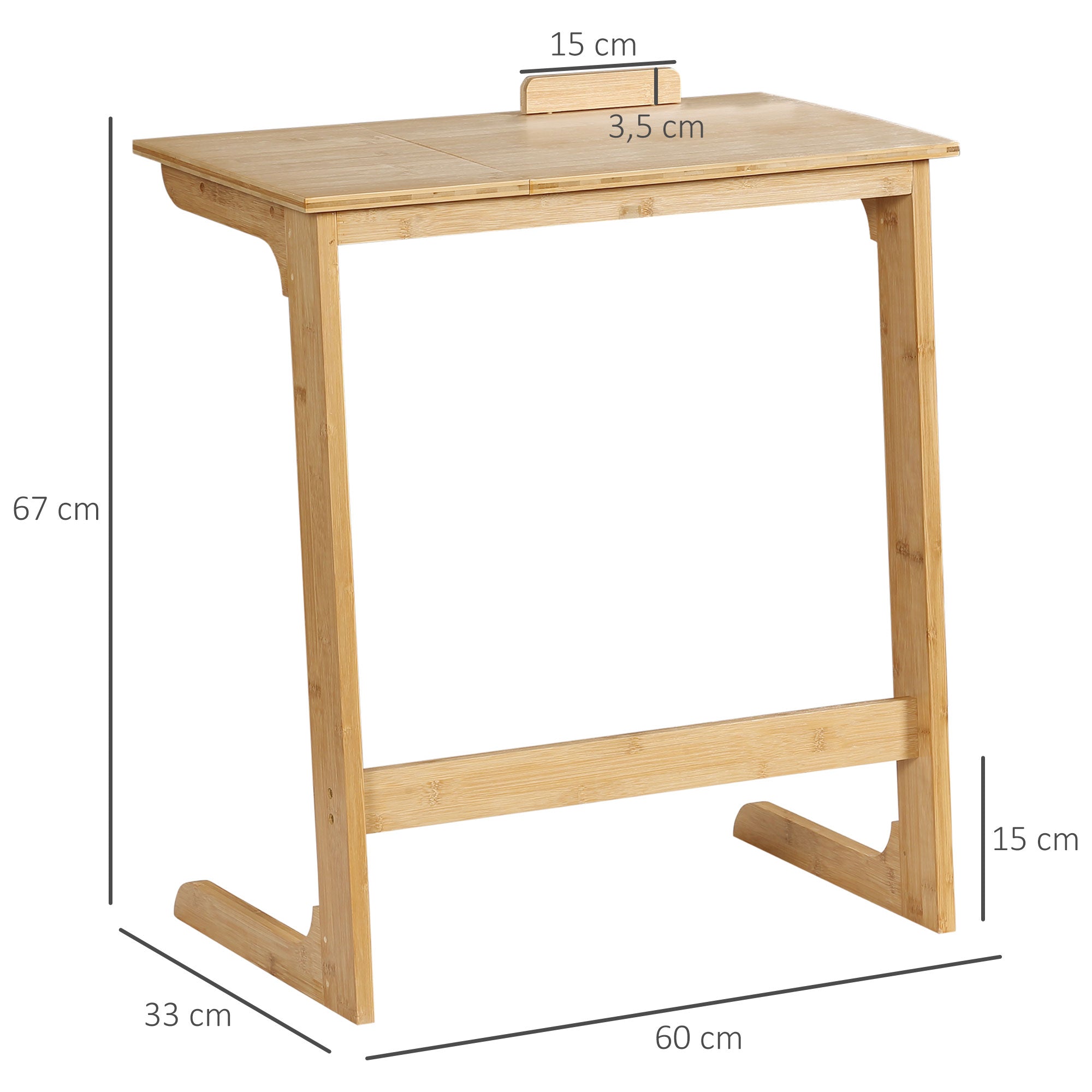 C-Shaped Side Table Bamboo Side Table with Adjustable Flip-Top and 140-180° Angle for Living Room Bedroom Sofa Bed 60x33x67 cm Natural