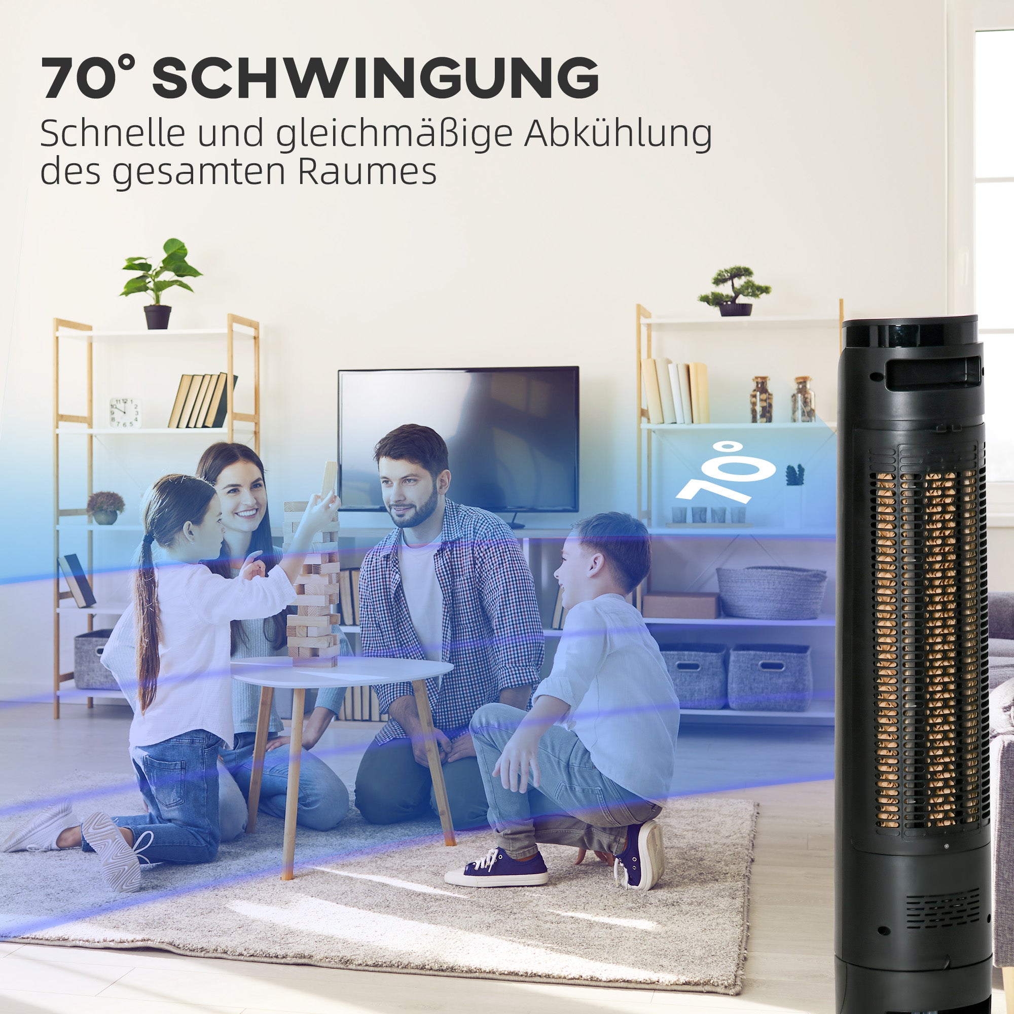 Air Cooler Tower Fan with Water Cooling Humidification 60W Quiet Stand Fan with 12h Timer, 4 Modes, Remote Control, LED Display for Living Room Black Ø31.5 x 107 cm
