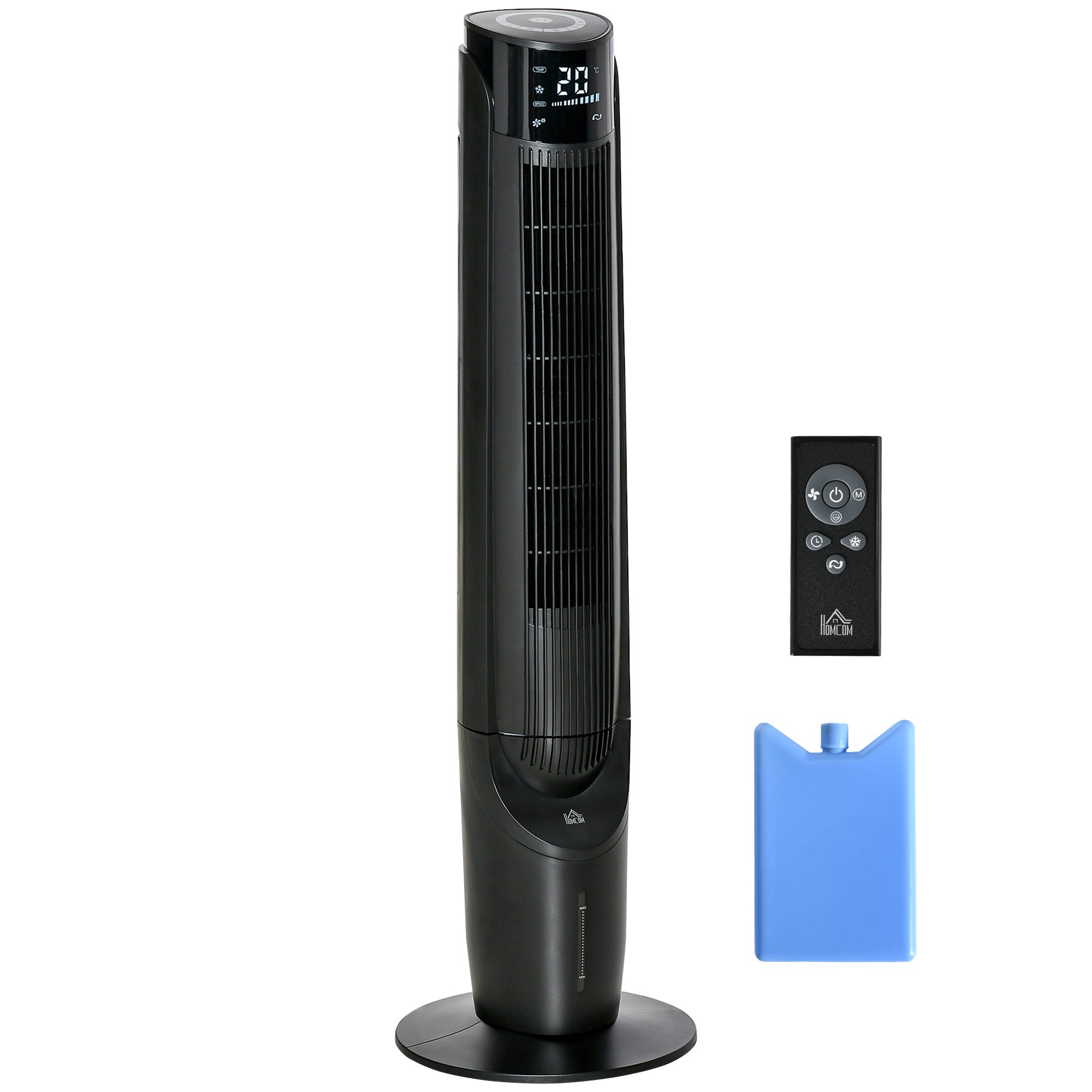 Air Cooler Tower Fan with Water Cooling Humidification 60W Quiet Stand Fan with 12h Timer, 4 Modes, Remote Control, LED Display for Living Room Black Ø31.5 x 107 cm