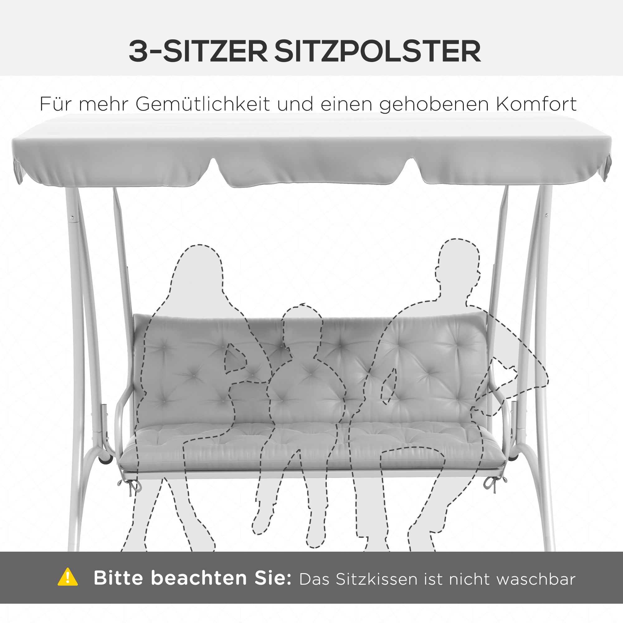 3 Seater Bench Cushion 150x98x8 cm, Bench Cushion with Straps, Seat Cushion, Outdoor/Indoor Chair Cushion, Seat Pad, Seat Cushion for Garden Furniture, Window Bench, Swing Bench, Light Gray