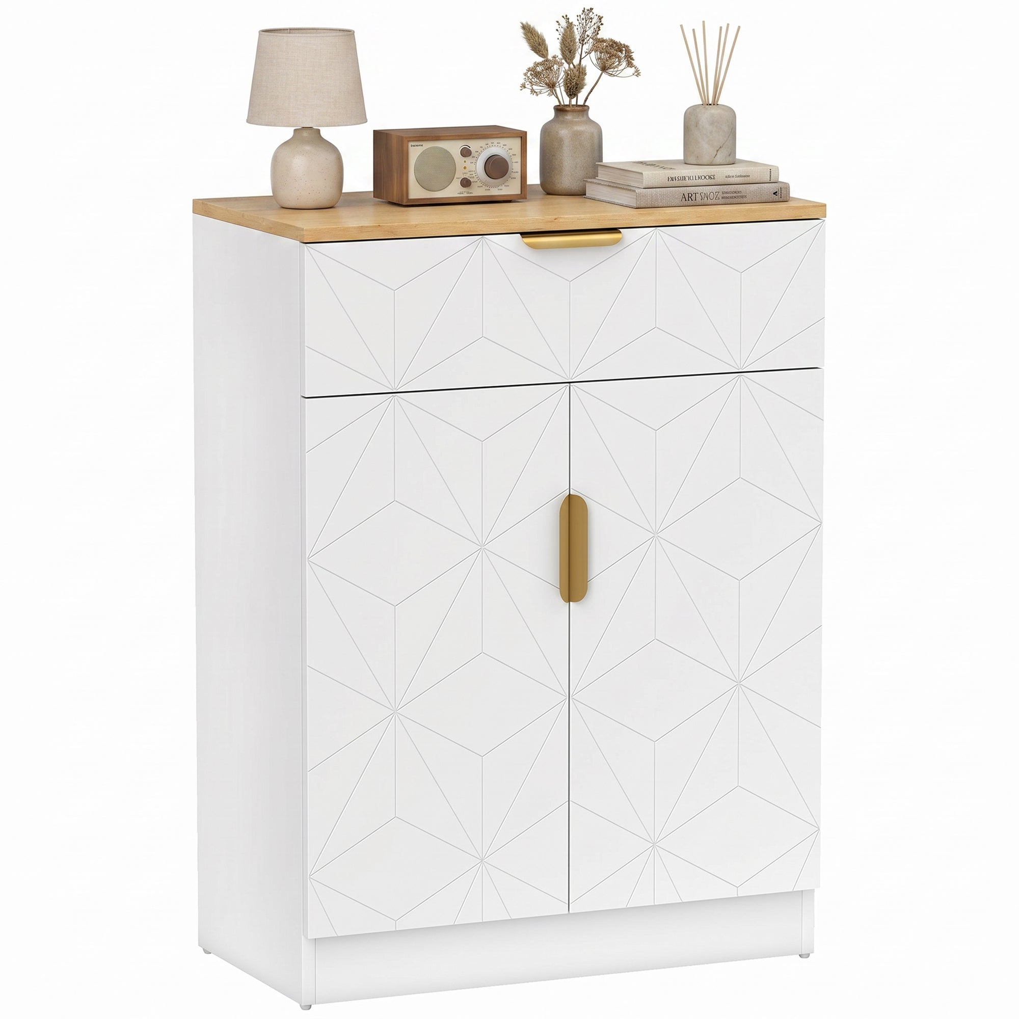 Sideboard — Accent Cabinet with Drawer & Adjustable Shelves, Modern Storage for Living Room, Kitchen, Dining Room, Hallway, White