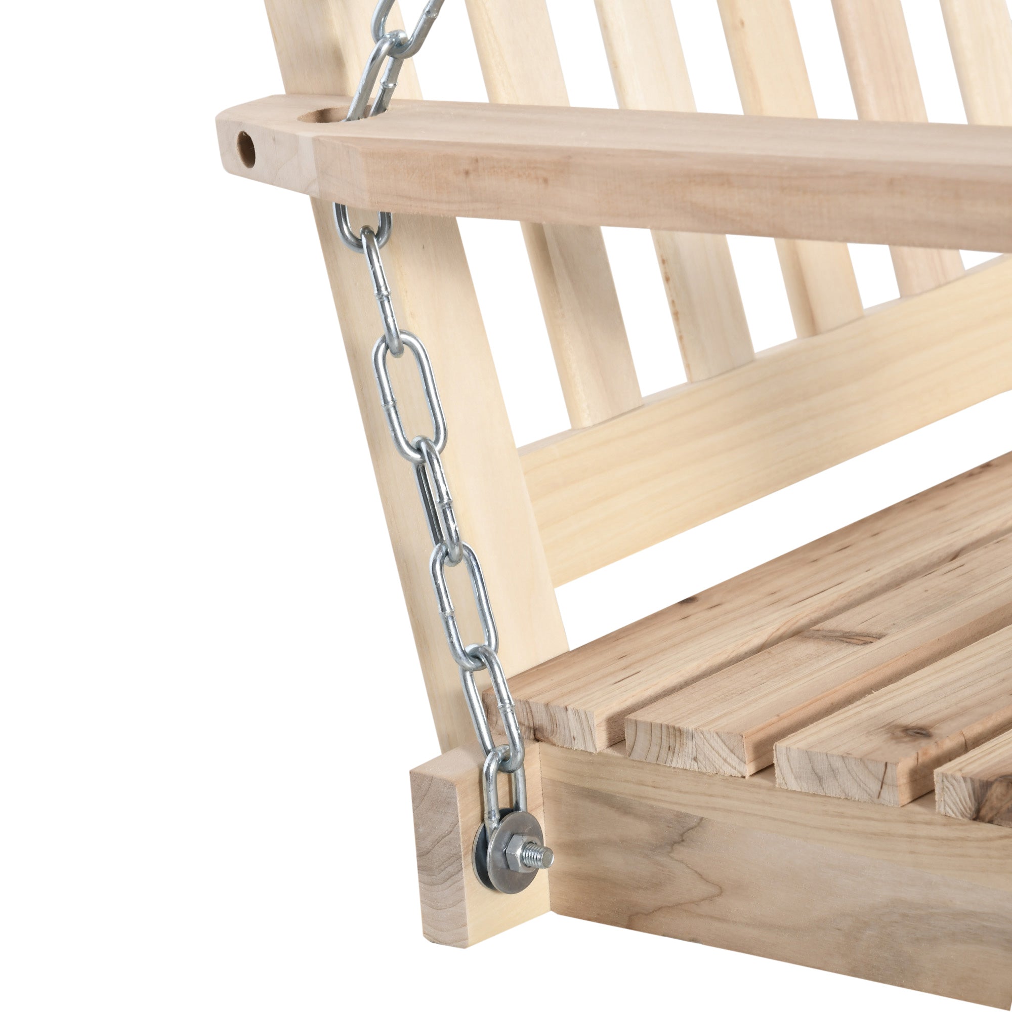 2-Seater Hanging Bench Swing for Garden, Wooden Slatted Seat and Backrest, Holds up to 200 kg, Outdoor Porch Swing, Balcony, Terrace, Natural Wood