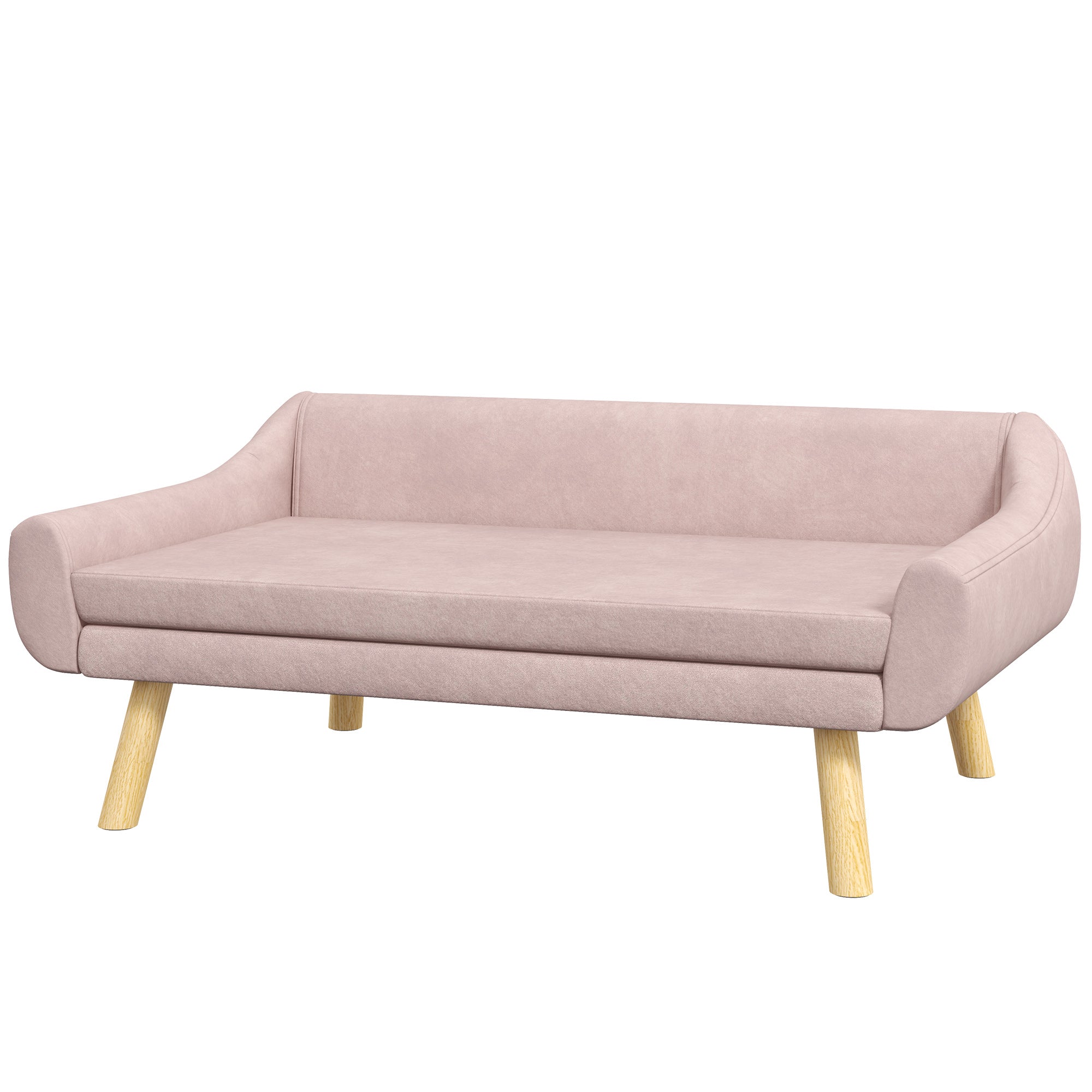 Dog Sofa Cat Sofa with Backrest, Pet Couch with Wooden Legs, Pet Sofa with Cushion, Dog Bed for Medium and Large Dogs, Velvet, Pink, 102 x 58.5 x 42.5 cm