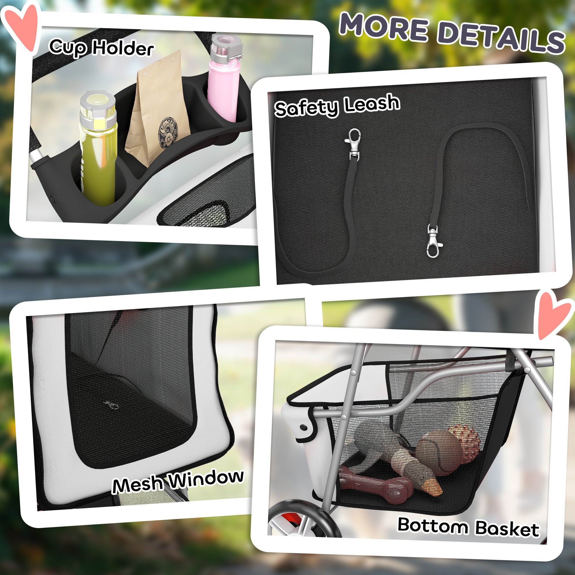 Foldable Pet Stroller with Cup Holders & Storage Basket, 600D Oxford Fabric, Steel Frame, 29.5 x 17.7 x 38.2 in – Gray