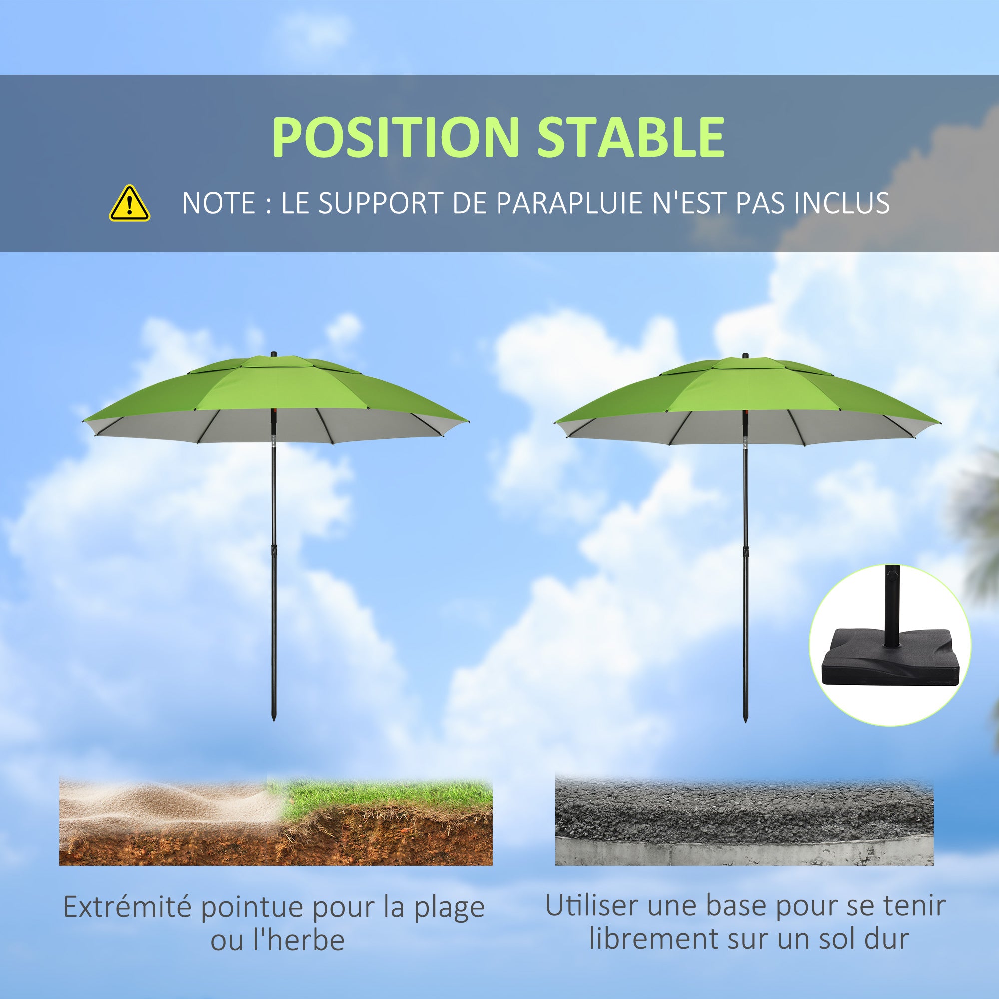 Beach Umbrella Outdoor Round Tiltable Metal UV30 Protection, 8 Steel Ribs and Carrying Bag Included, Ø185 cm, Green