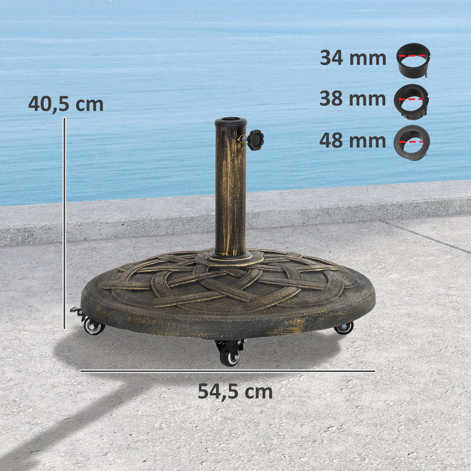 Concrete Umbrella Stand with Wheels, Round Umbrella Holder, Umbrella Weight, Stand for Umbrella 34/38/48mm Pole Diameter, for Balcony, Terrace, Garden, Bronze
