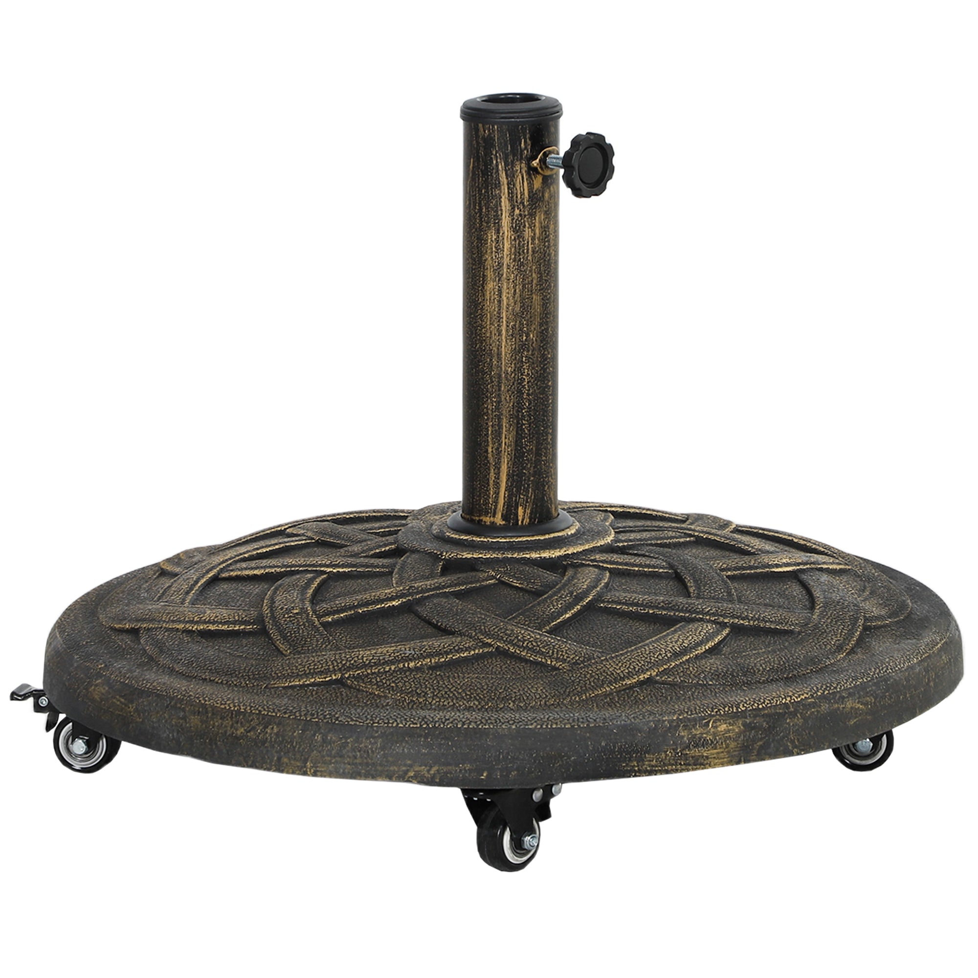 Concrete Umbrella Stand with Wheels, Round Umbrella Holder, Umbrella Weight, Stand for Umbrella 34/38/48mm Pole Diameter, for Balcony, Terrace, Garden, Bronze